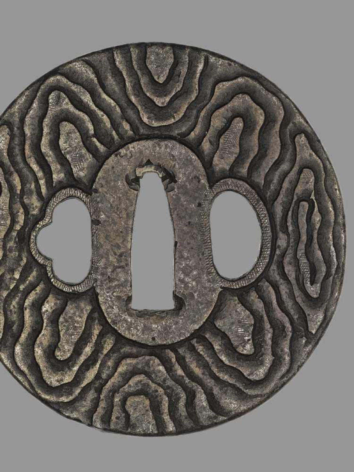 TWO IRON TSUBA WITH TREE BARK AND CICADA Japan, 18th to 19th century, Edo period (1615-1868)The - Image 6 of 7