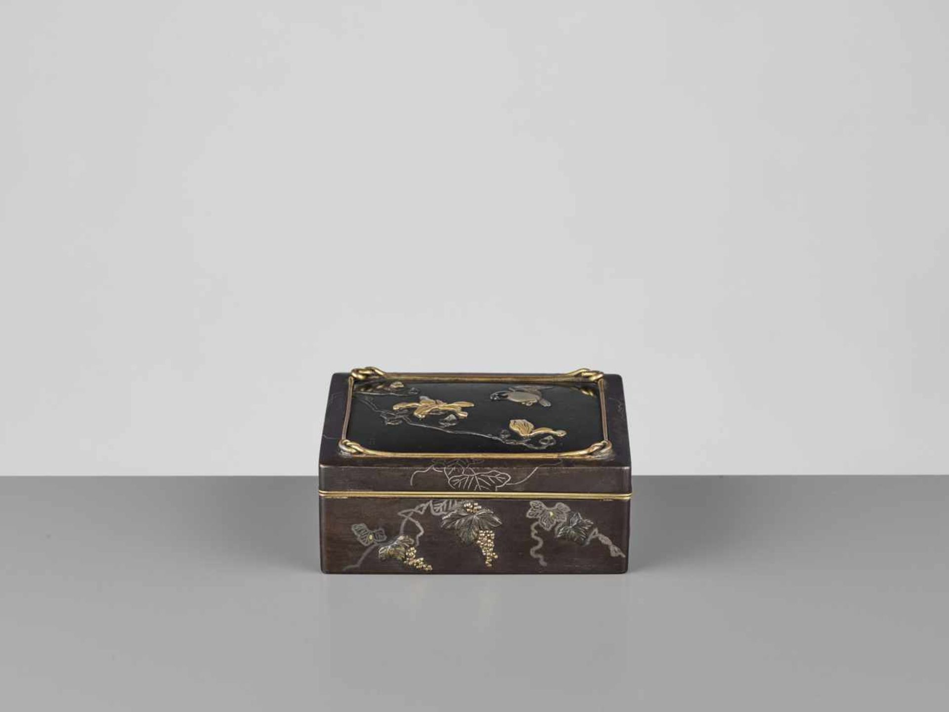 MASAYUKI: AN IRON AND GOLD BOX WITH MAGNOLIA AND SPARROW By Masayuki, signed MasayukiJapan, late - Image 7 of 11