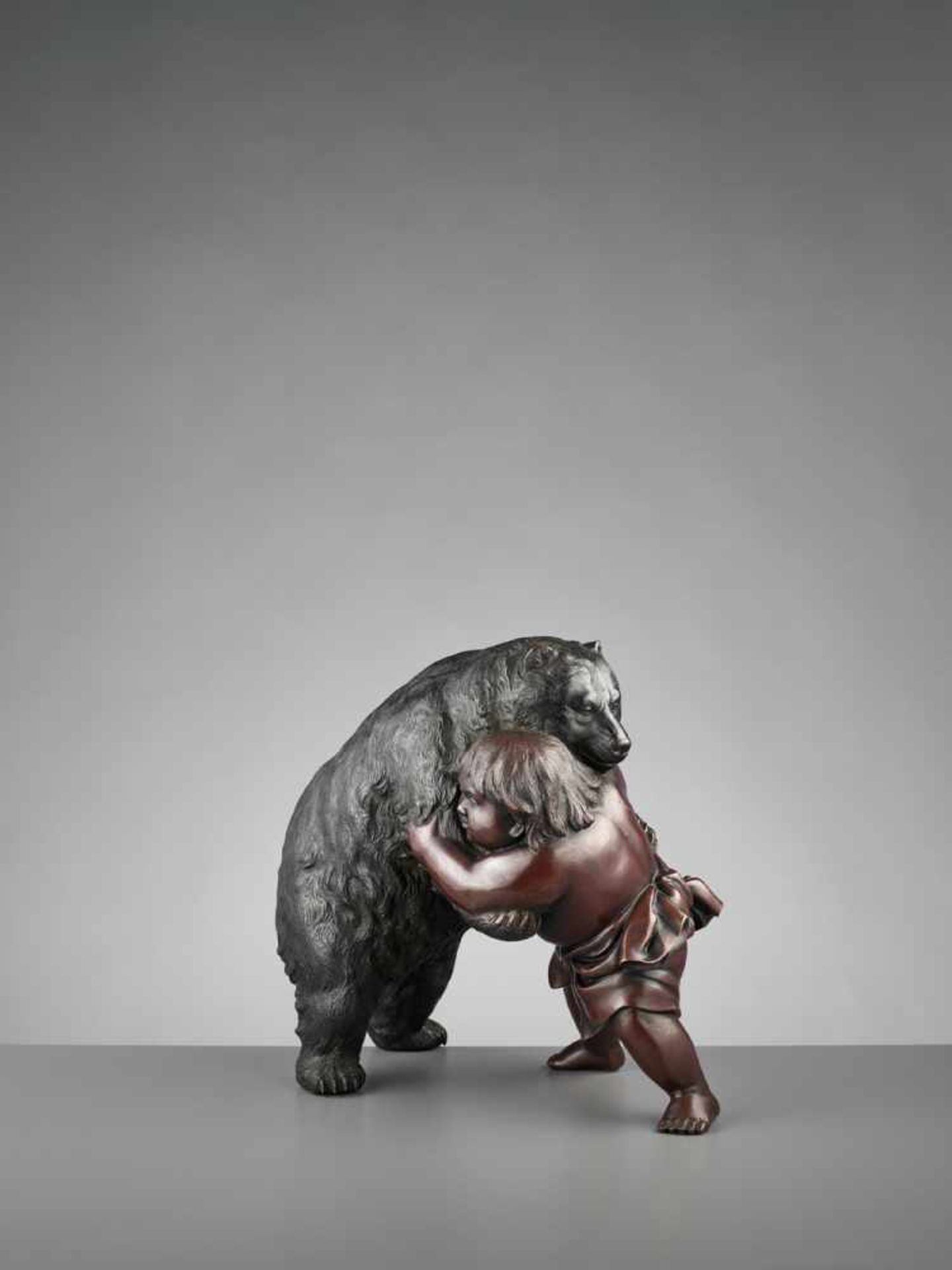 HIROMITSU: A RARE BRONZE OF KINTARO SUMO WRESTLING WITH A BEAR By Hiromitsu, signed Hiromitsu - Image 4 of 12