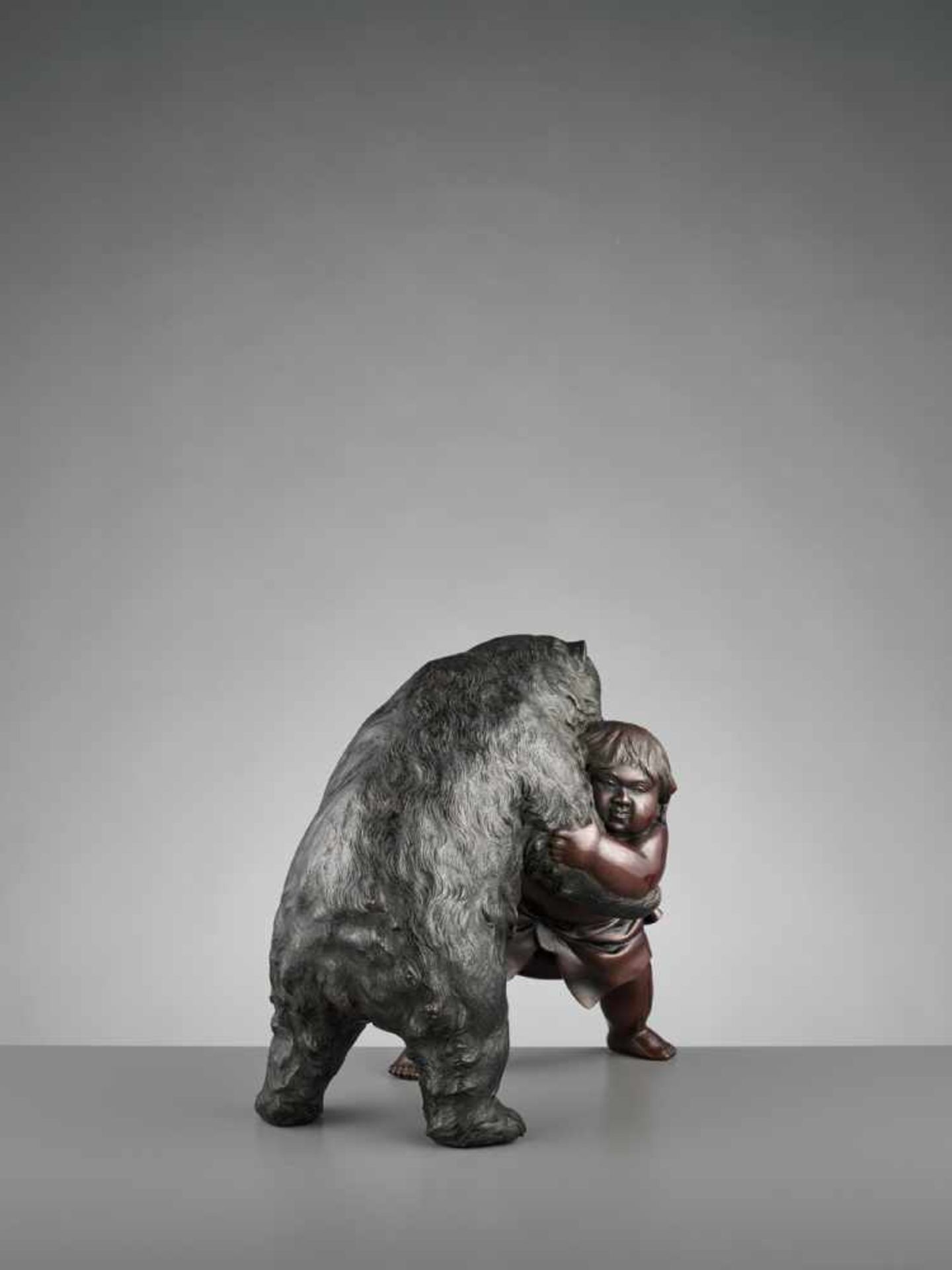 HIROMITSU: A RARE BRONZE OF KINTARO SUMO WRESTLING WITH A BEAR By Hiromitsu, signed Hiromitsu - Image 9 of 12