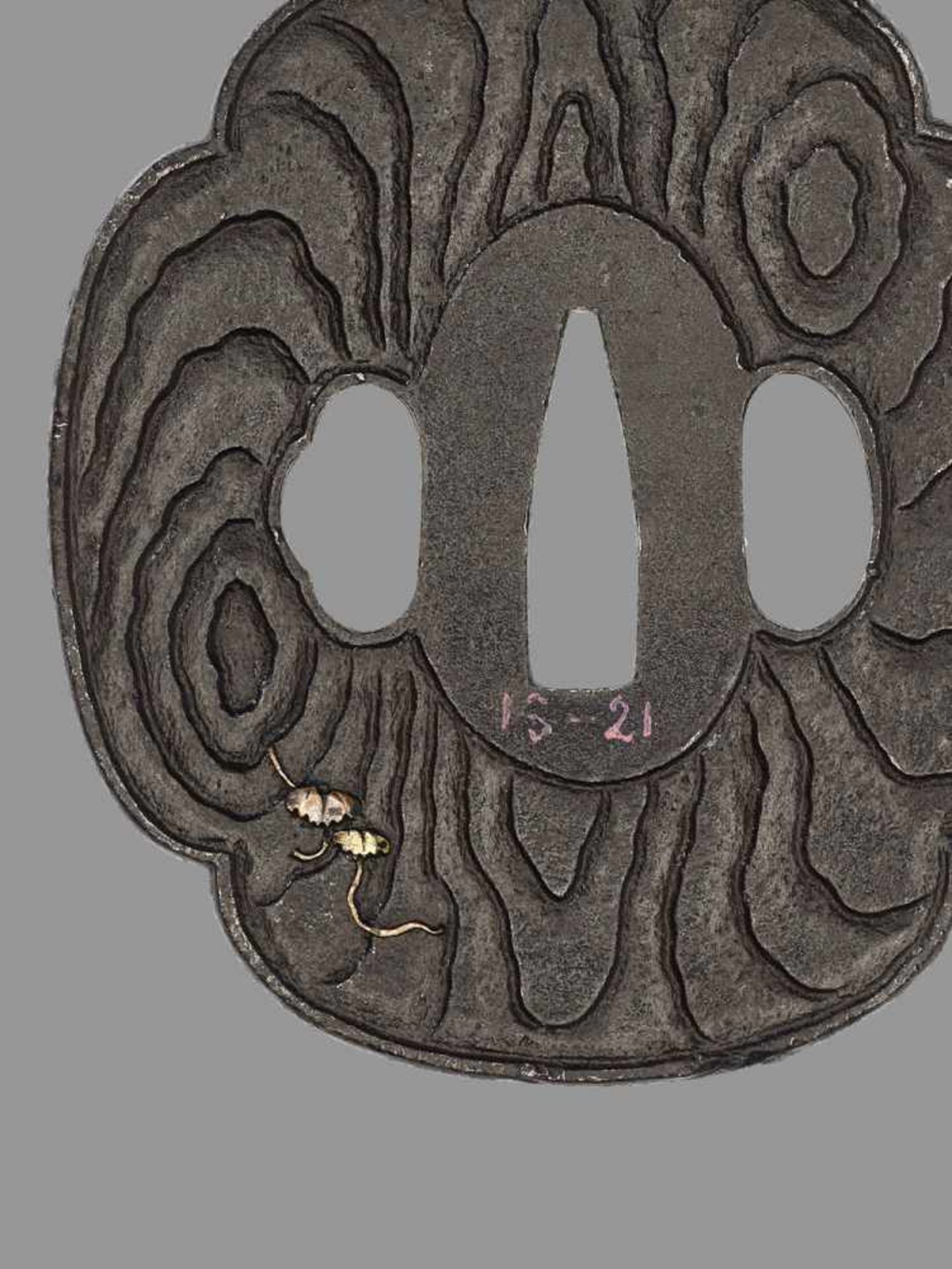 TWO IRON TSUBA WITH TREE BARK AND CICADA Japan, 18th to 19th century, Edo period (1615-1868)The - Image 4 of 7