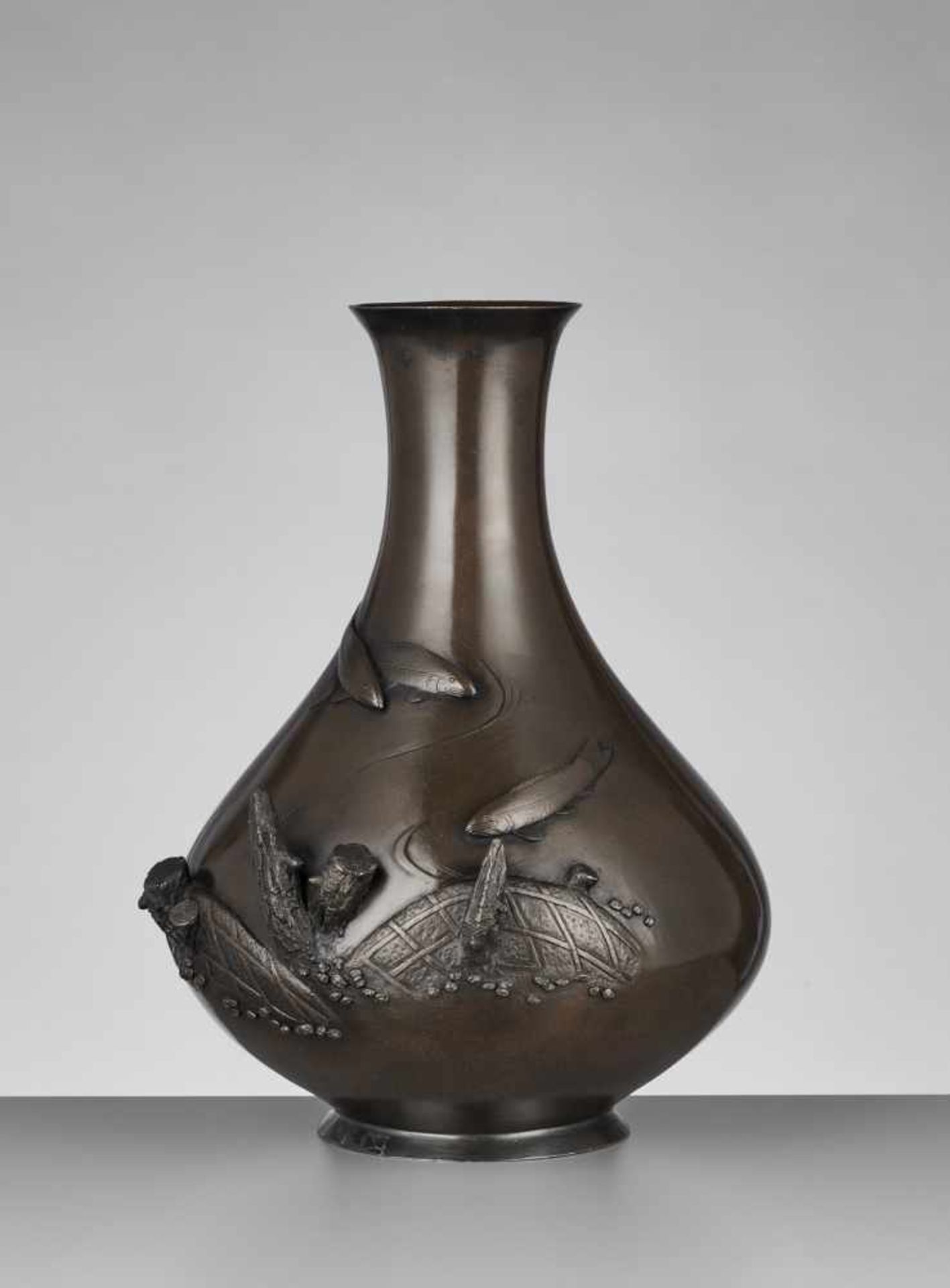 RINSHOSAI: A PEAR-SHAPED BRONZE VASE By Rinshosai, signed RinshosaiJapan, Meiji period (1868-1912)