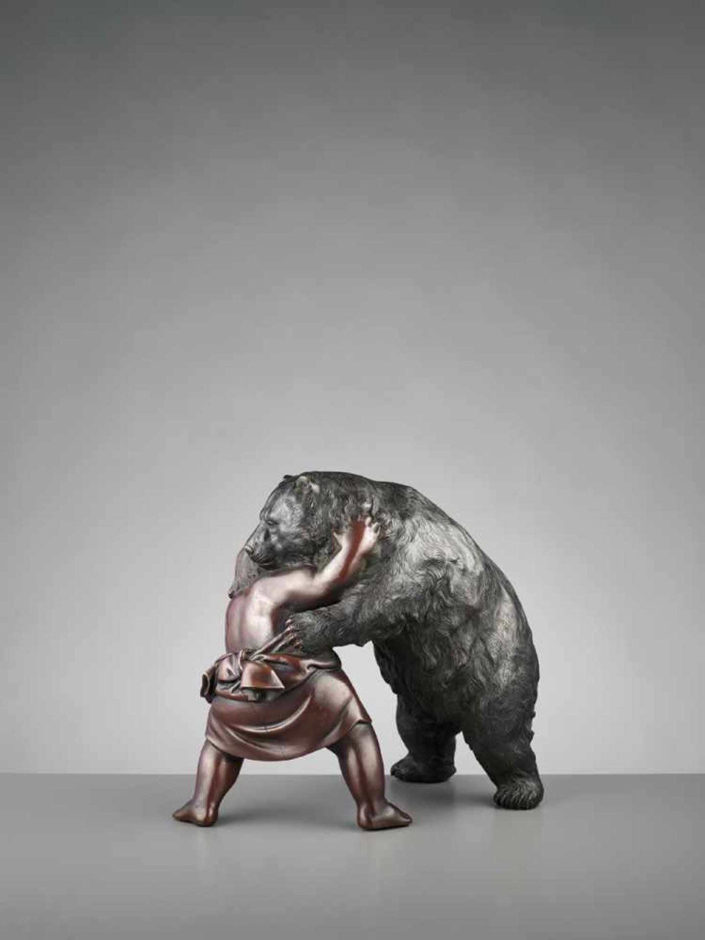 HIROMITSU: A RARE BRONZE OF KINTARO SUMO WRESTLING WITH A BEAR By Hiromitsu, signed Hiromitsu - Image 7 of 12