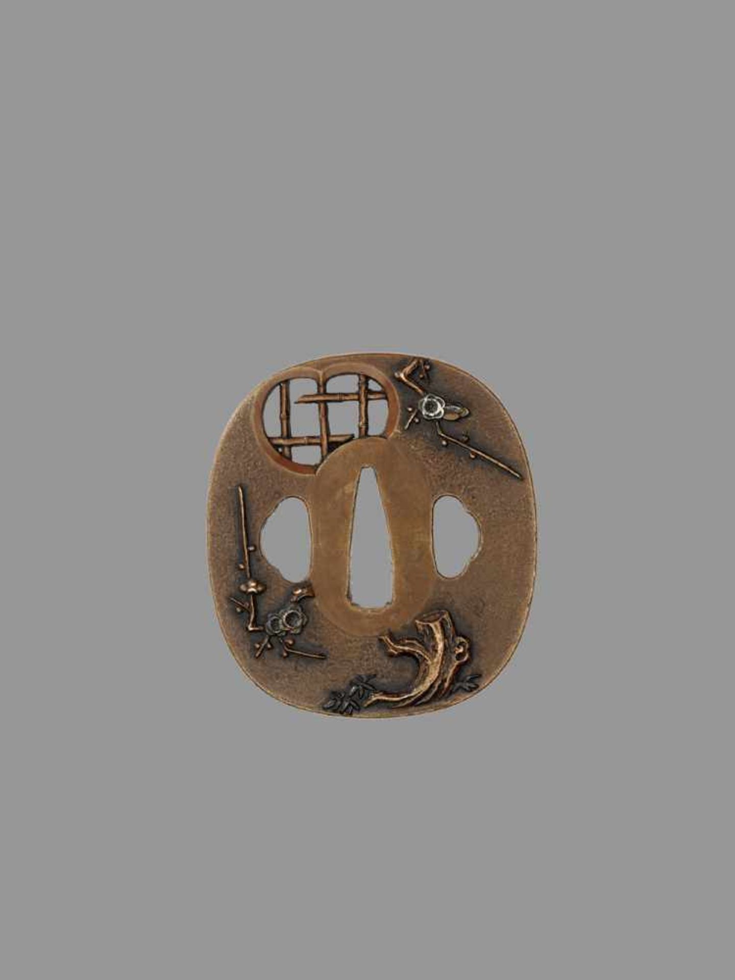 A COPPER TSUBA WITH CHERRY BLOSSOMS Japan, 19th century, Edo period (1615-1868)The rather thick