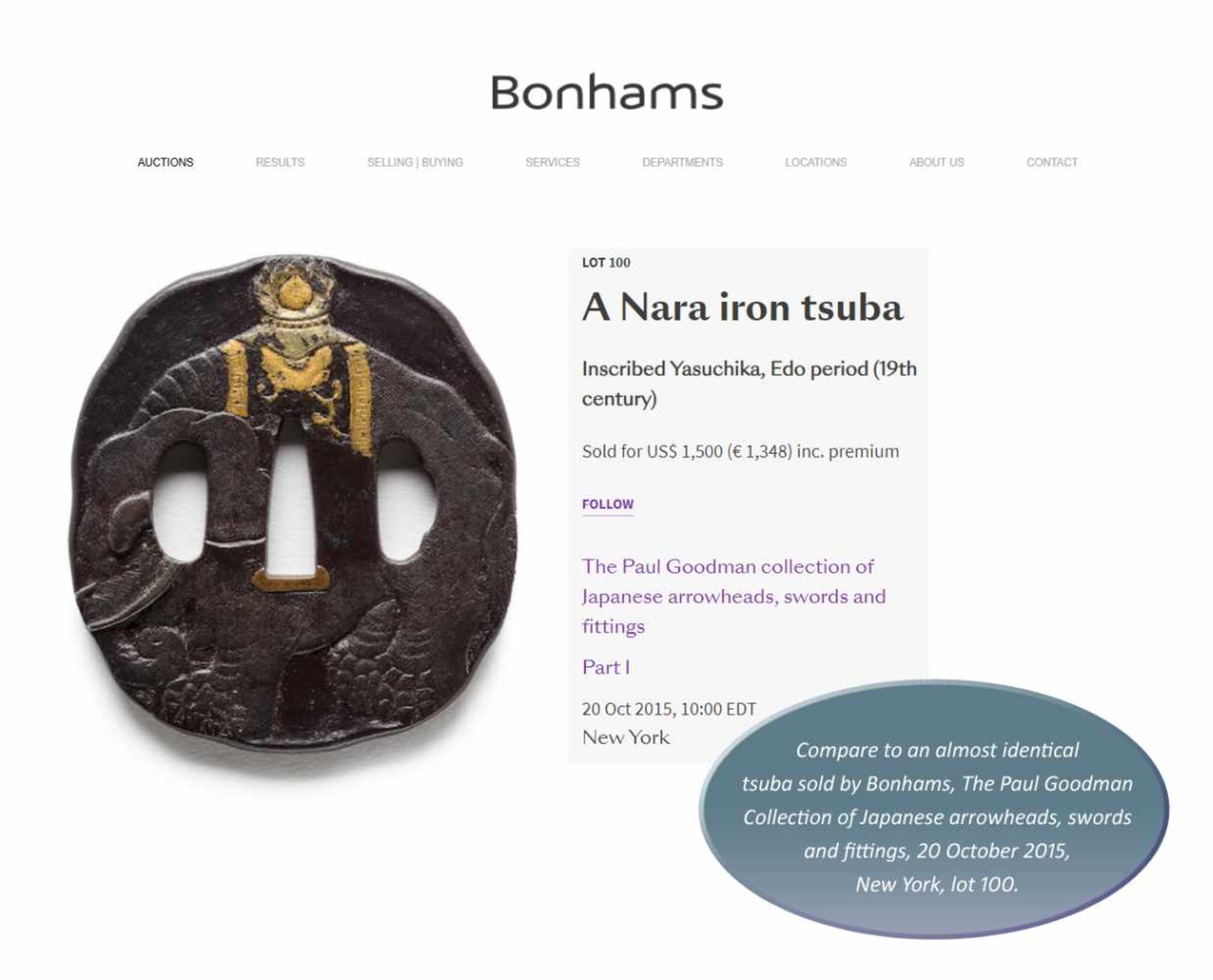 YASUCHIKA: A LARGE NARA IRON TSUBA WITH ELEPHANT Signed YasuchikaJapan, 19th century, Edo period ( - Image 5 of 5