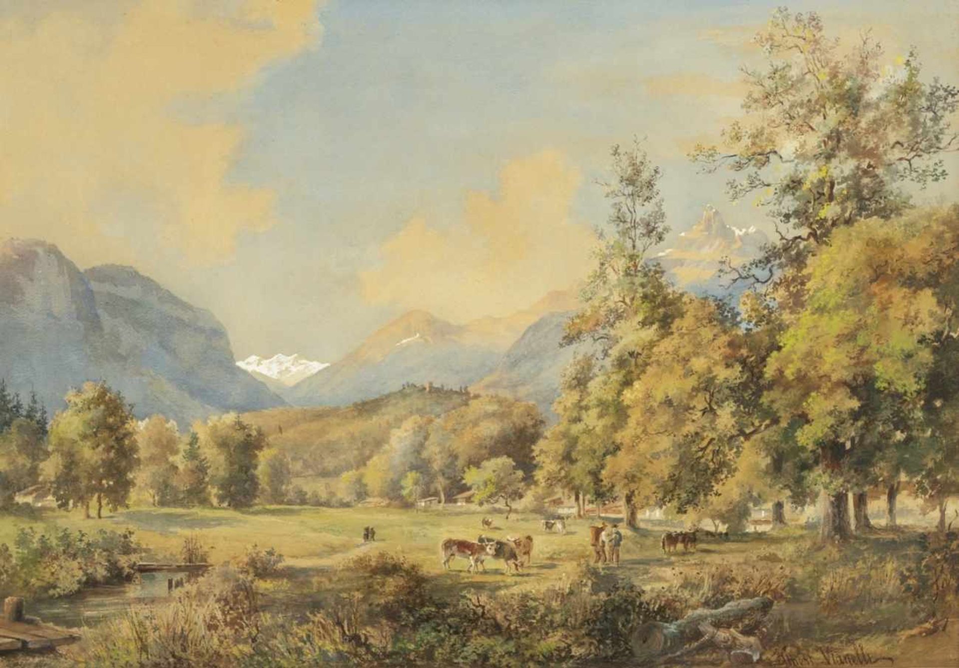 Alberto Vianelli (1841-1927)Schweizer Landschaft (Interlaken ?)Aquarell / Papier, signiert unten