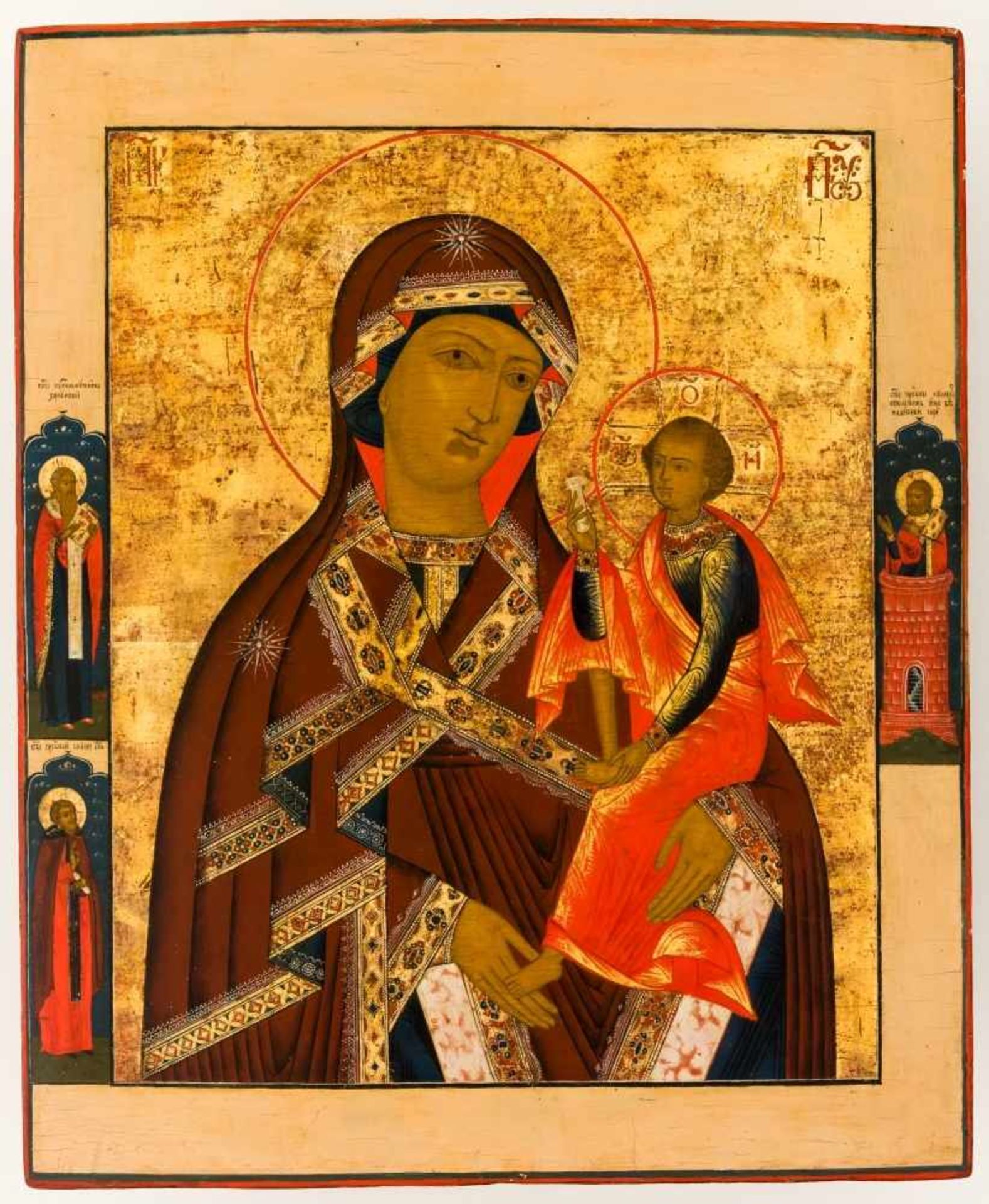 Gottesmutter SchuiskajaGrossformatige russische Ikone (Palech), Tempera / Holz, um 180055,5 x 46