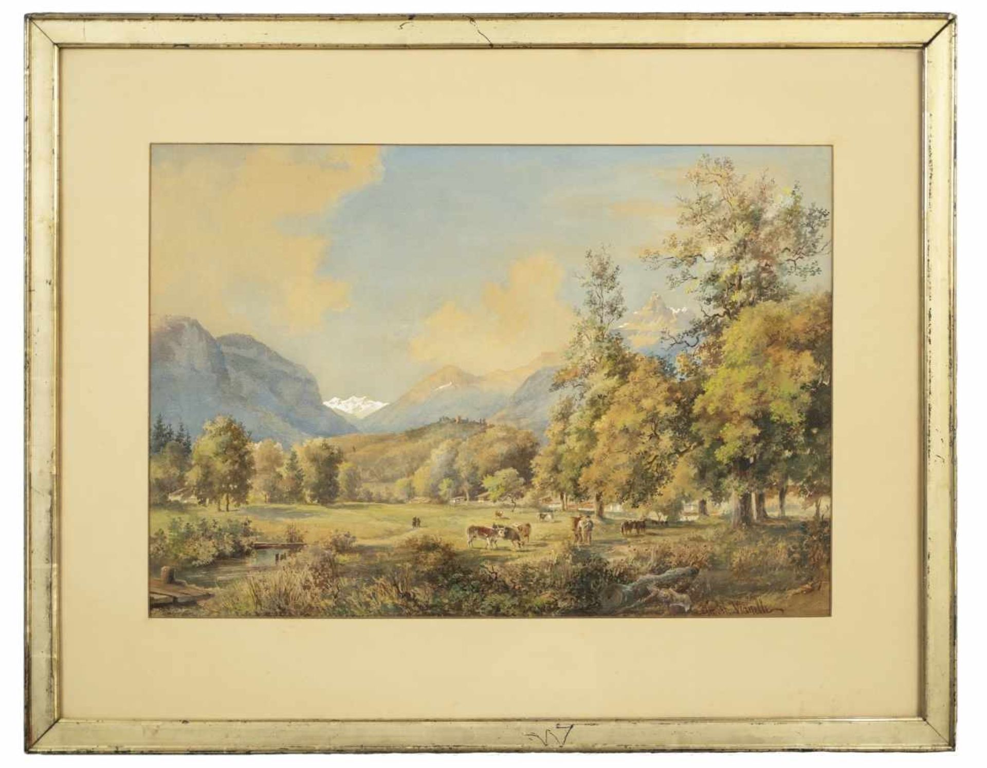 Alberto Vianelli (1841-1927)Schweizer Landschaft (Interlaken ?)Aquarell / Papier, signiert unten - Bild 2 aus 2