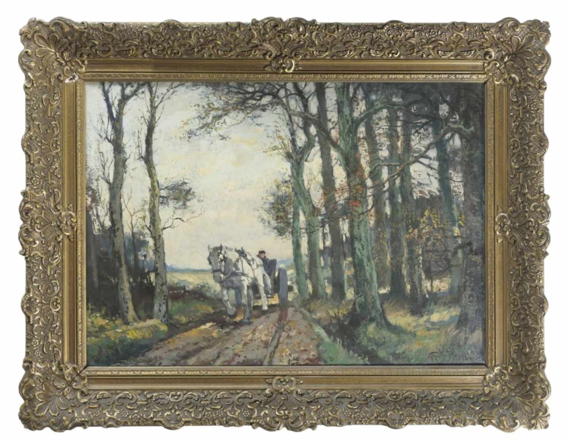 Cornelis DE BRUIN (1870-1940, Carriage in the forest, Oil on canvas, signed lower right, - Bild 2 aus 2