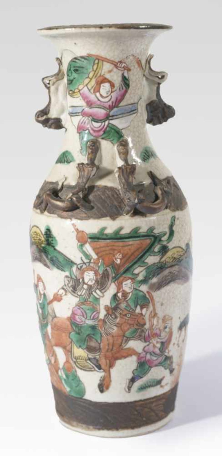 A Japanese Vase with warriors, stone ware, end of 19th c., 25,5 cm high, Provenance: