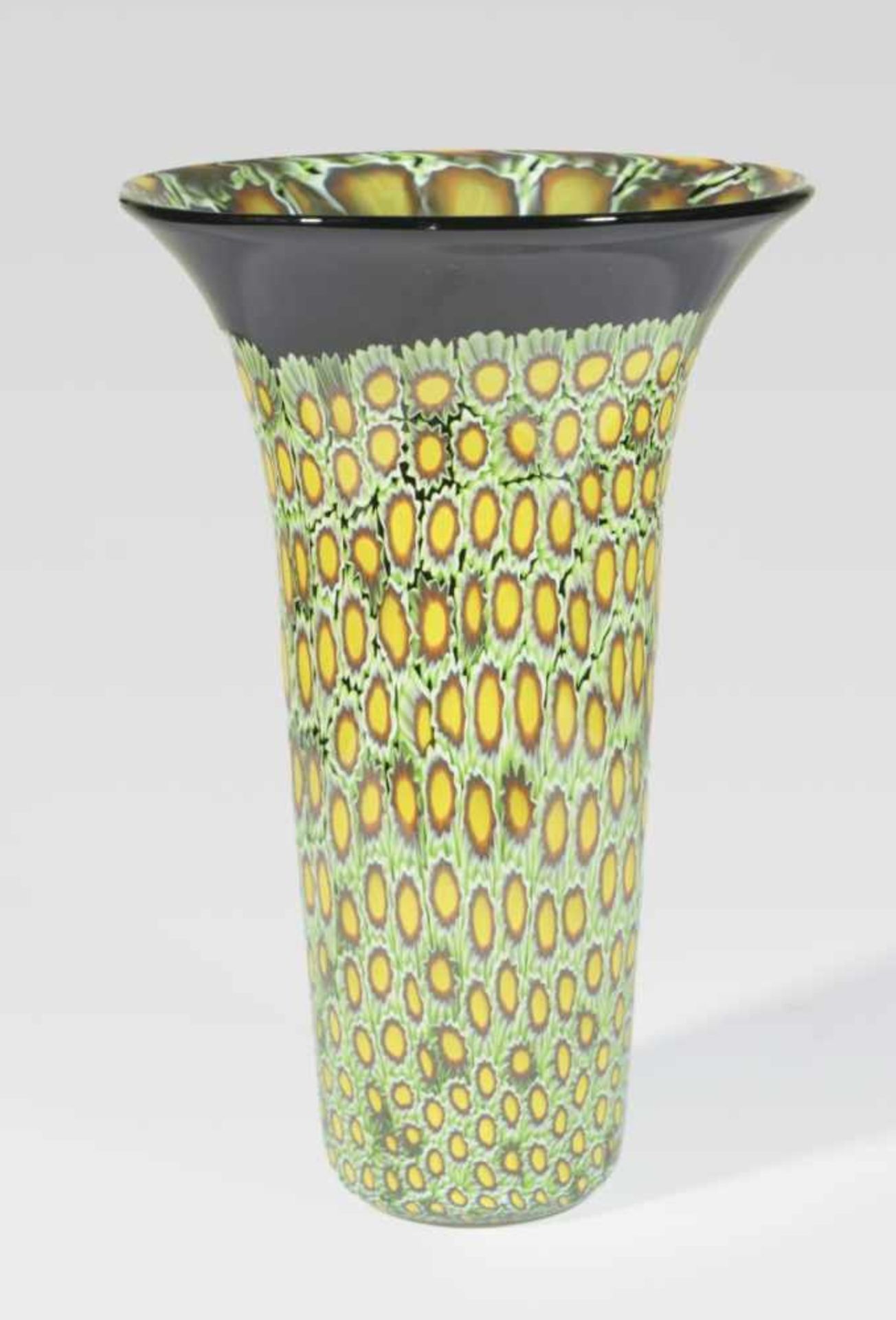 Large vase, Adriano Dalla Valentina, Murano. Late 20th c., black glass with polychrome