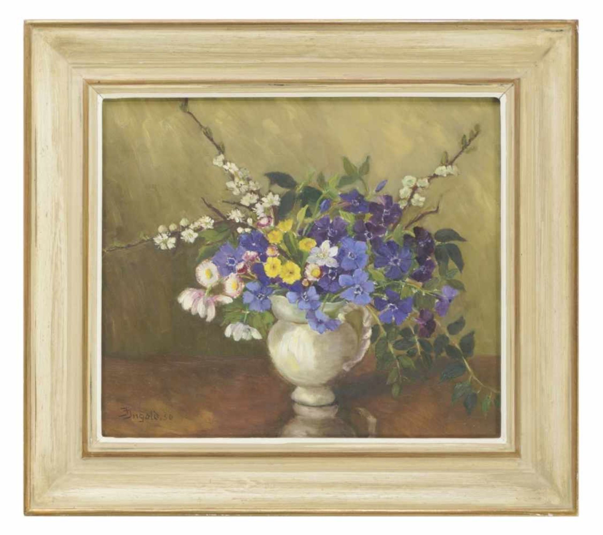 Two Still lifes with flowers, Oil on canvas and watercolor on paper (?), signed I. Ingold - Bild 3 aus 4