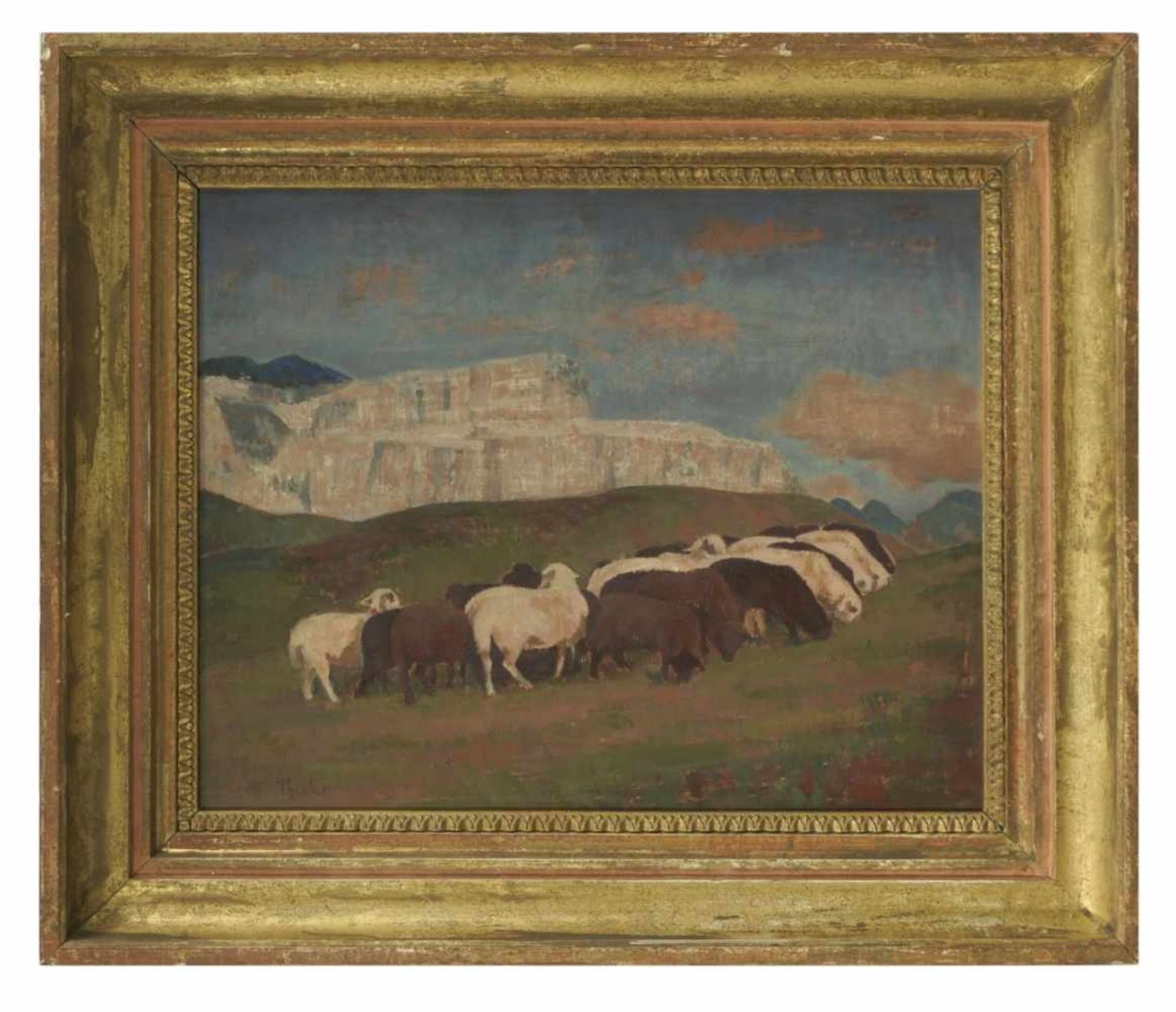 Wolf THALER (1895-1952), Flock of sheep in front of Sella group in South Tyrol, Oil on - Bild 2 aus 2