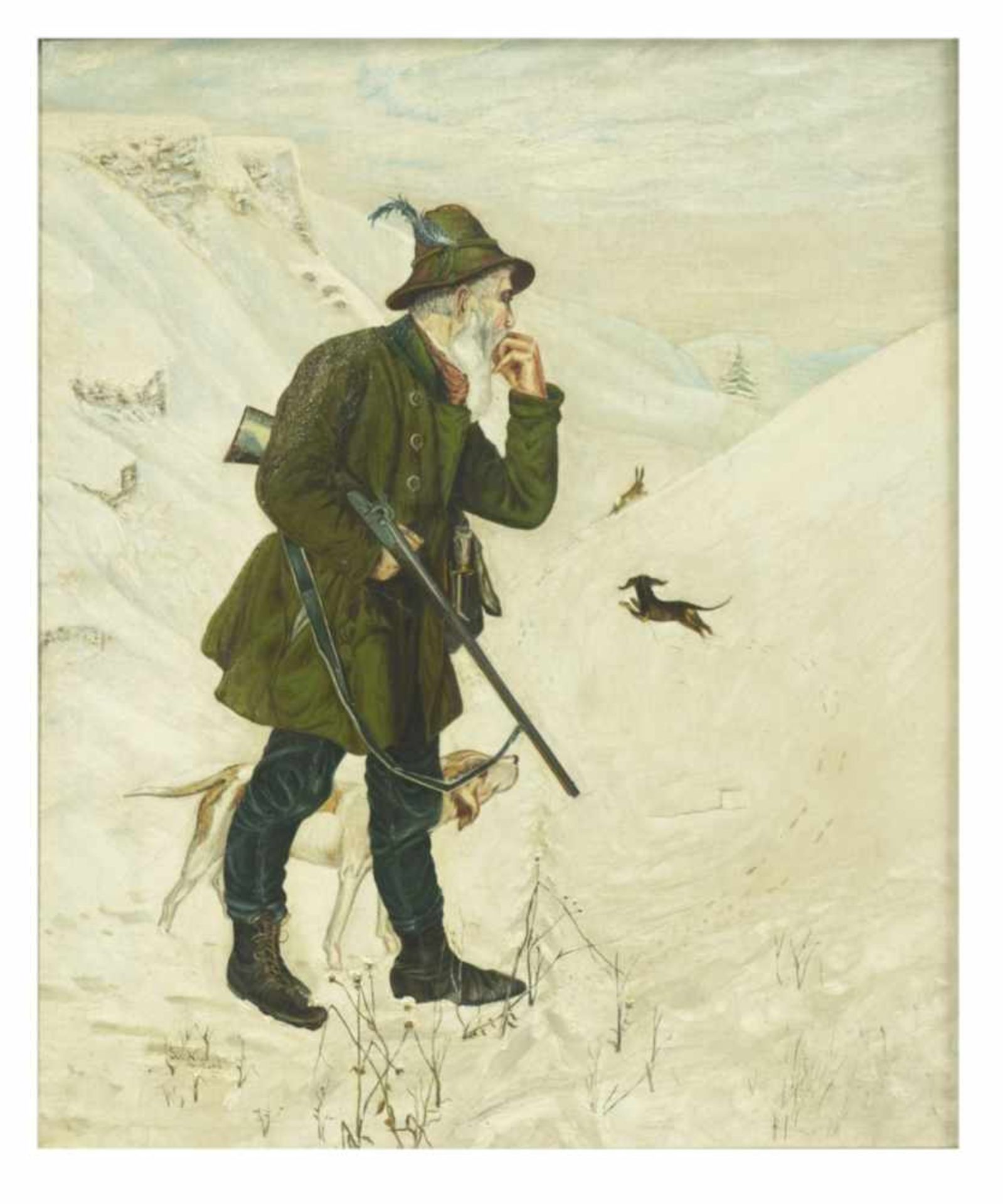 H. Krohiz (?), A hunter in a winter landscape, Oil on canvas, signed and dated 16.12.94,