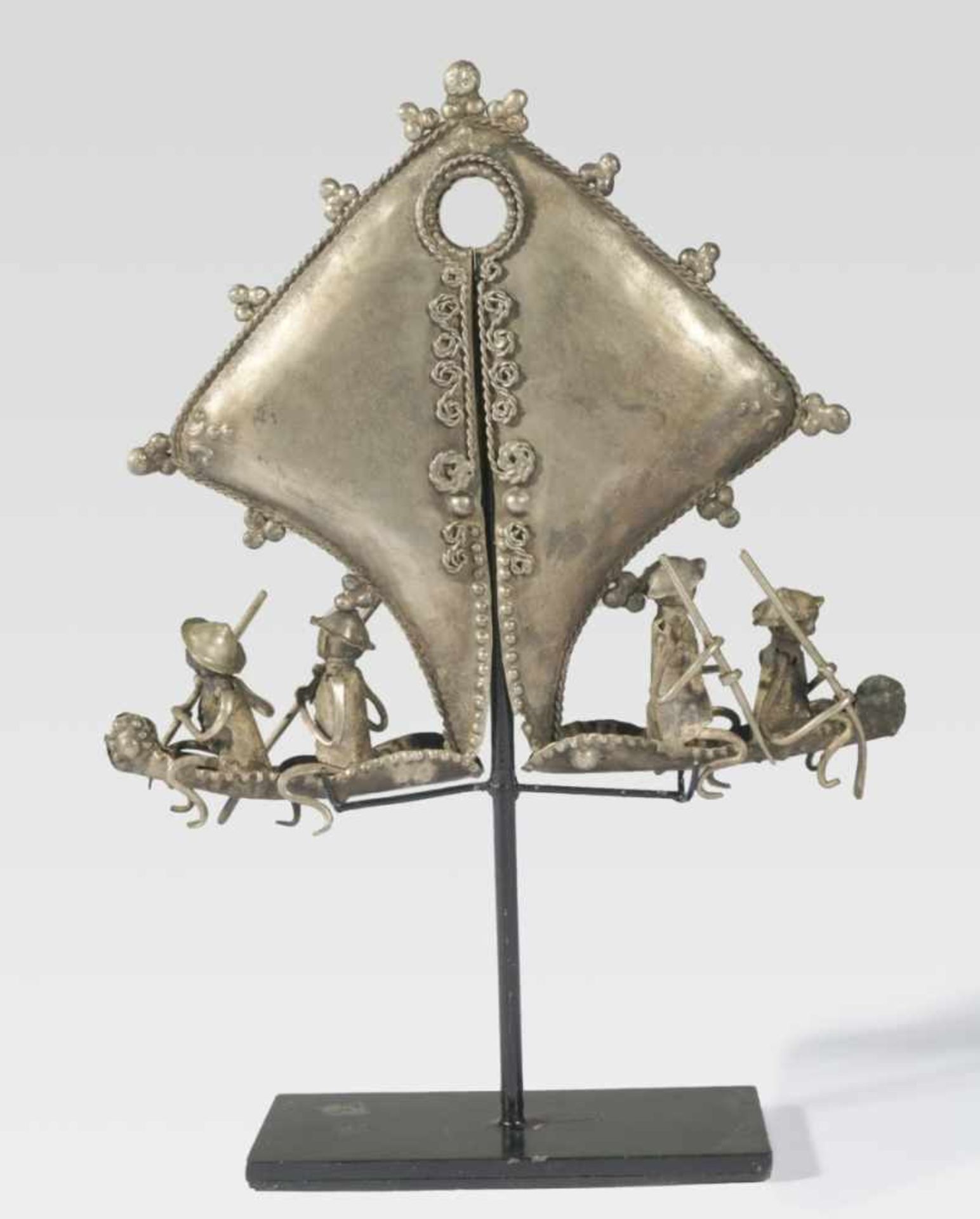 Very large Mamuli Earring, Indonesia, Sumba, Silver alloy, probably around 1960, 14 cm