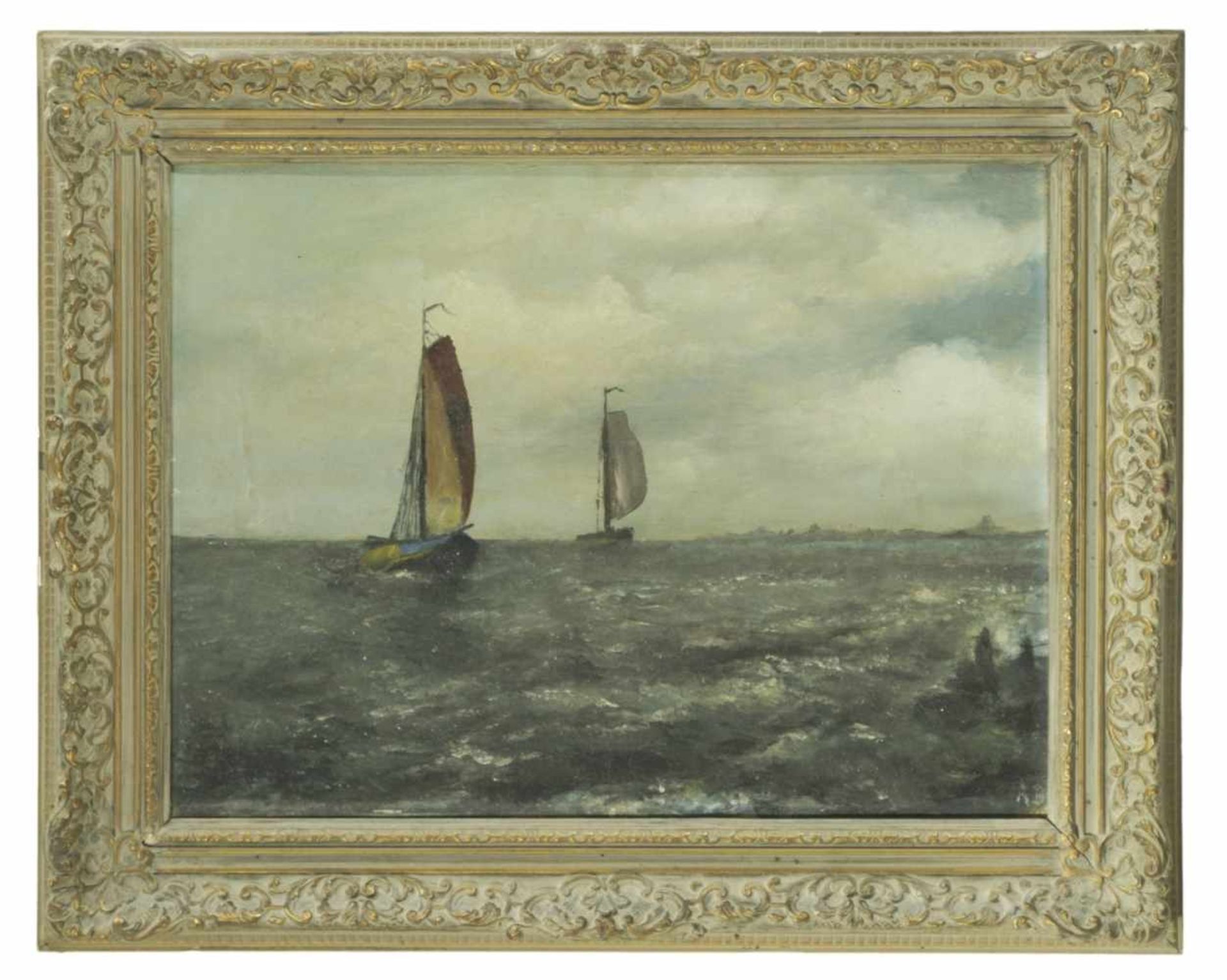 Monogramist A.B., Boats on the sea, probably Netherlands, oil on canvas, 20th c., 30 x 40 - Bild 2 aus 2
