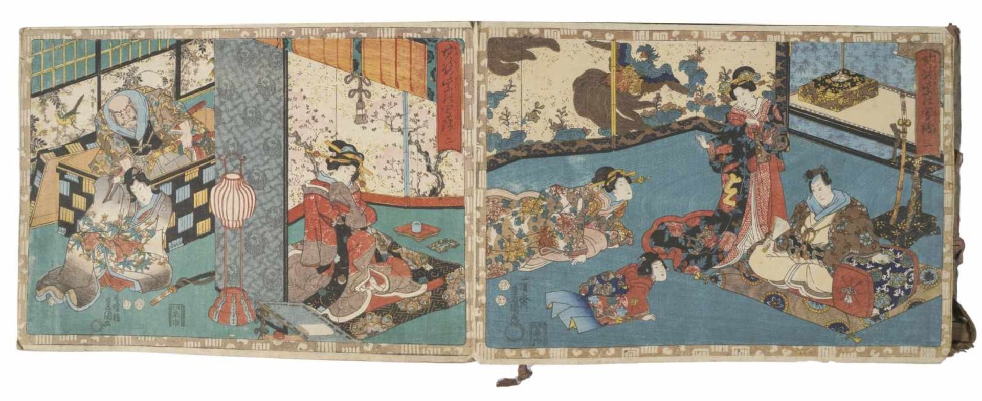 Leporello with many colored woodcuts, Japan, 19th c., 25 x 2,5 x 35 cm, Provenance: