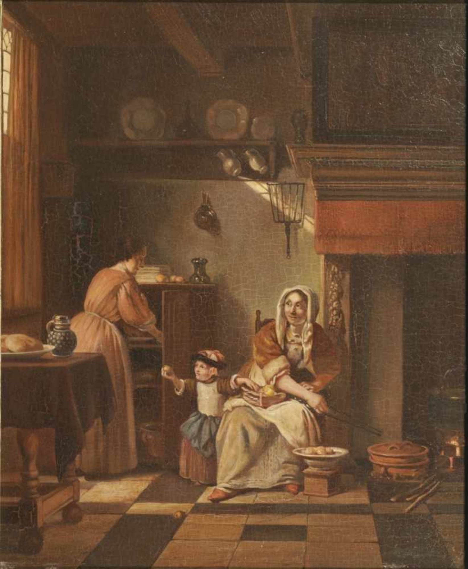 Unknown Painter, Interior Scene in the kitchen, Netherlands (?), Oil on panel, 19th c., 27