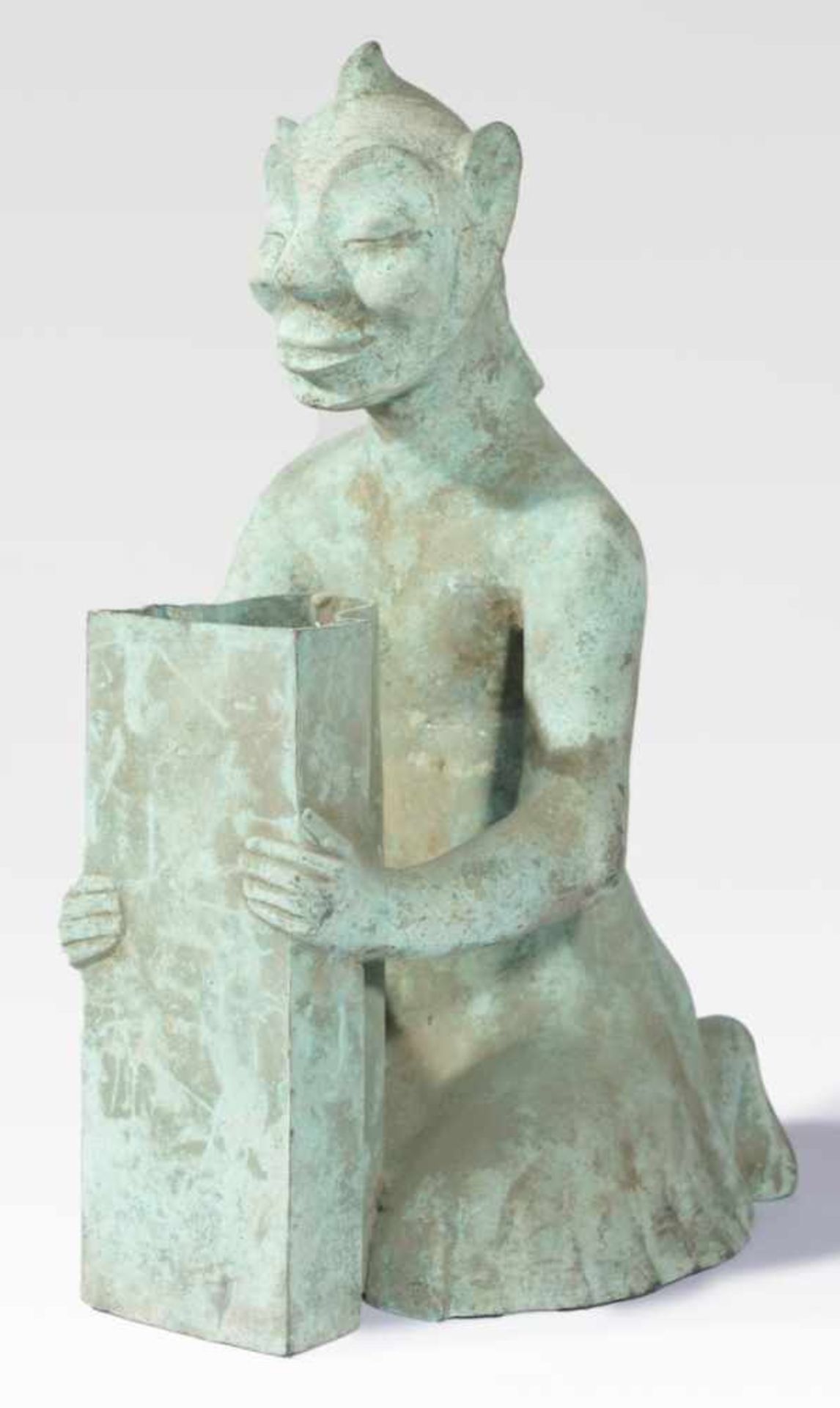 Manservant with vessel, China, Bronze, 20th c, 47 cm high, Provenance: Private collection
