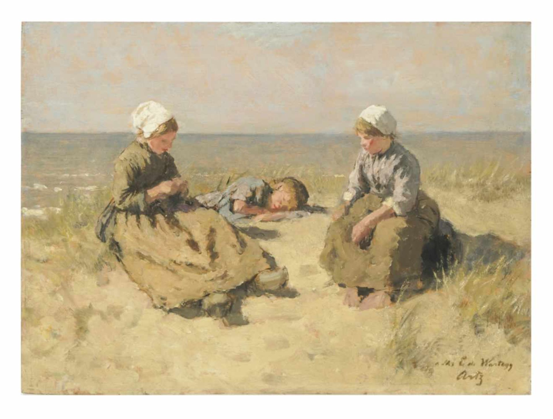 ARTZ, wohl Constant ARTZ (1870-1951), Children in the dunes, Oil on panel, signed, 32,5 x