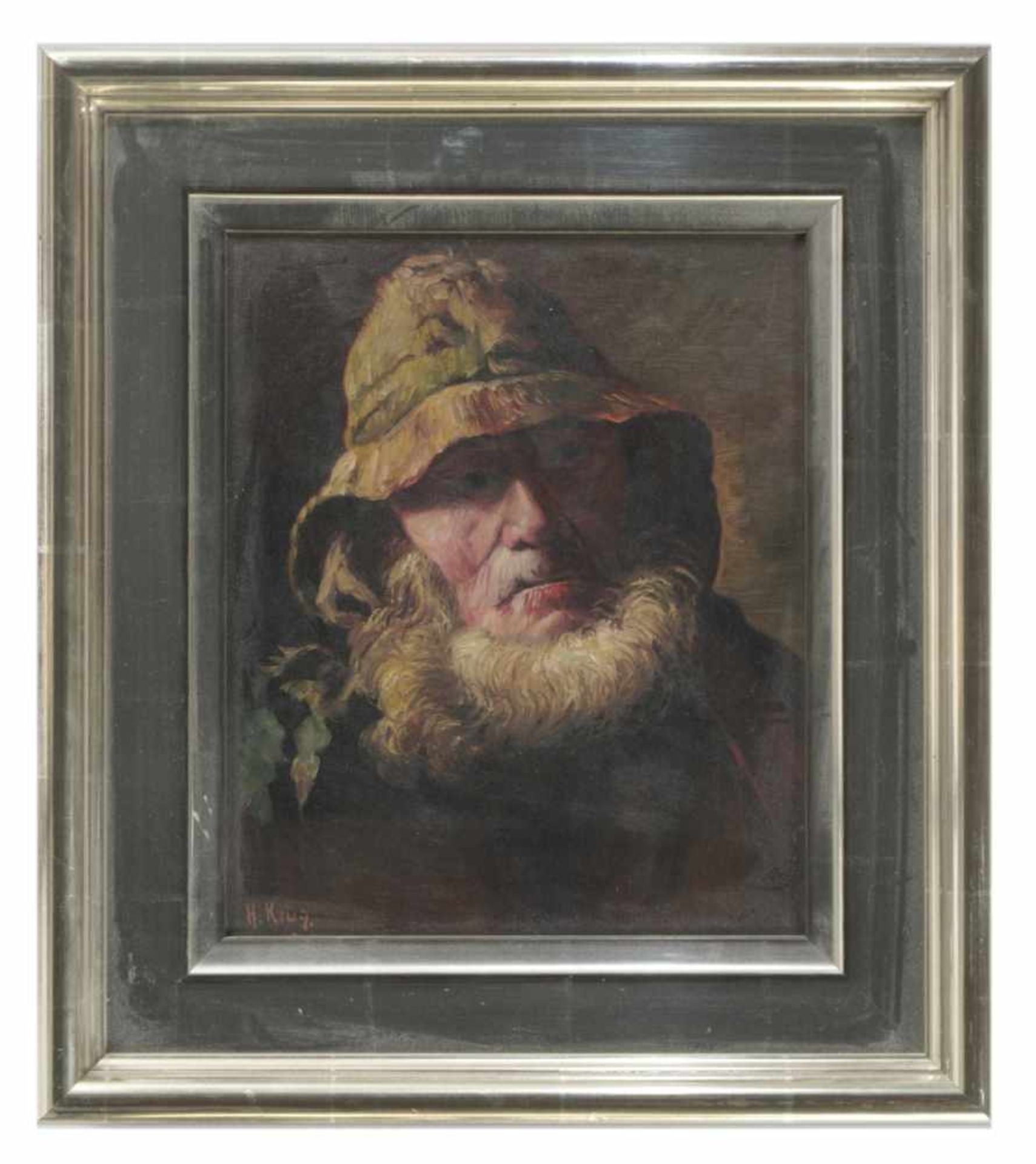 H. Krug, Character Head, Oil on canvas, signed, 30 x 25 cm, frame: 47 x 38 cm - Bild 2 aus 2