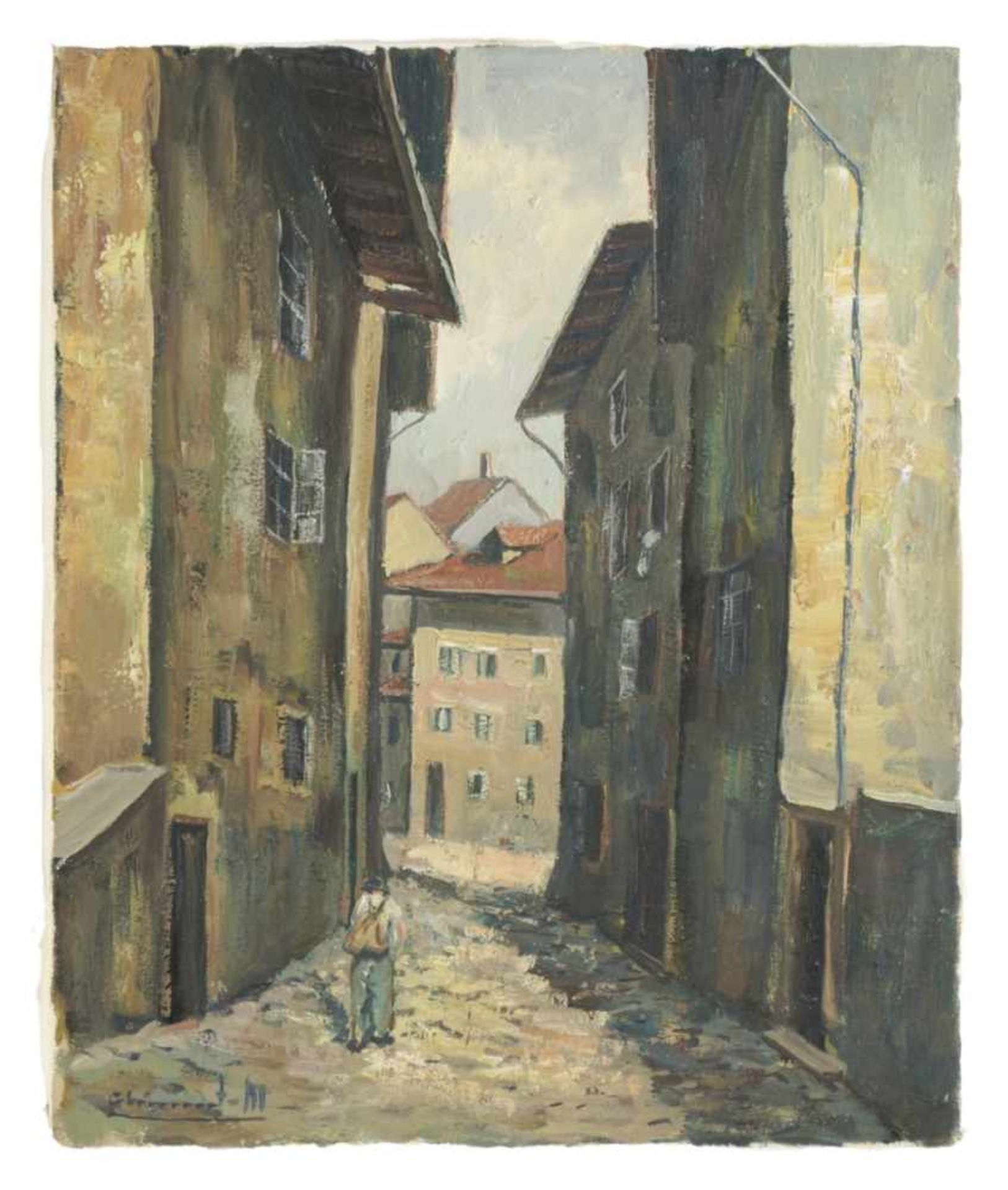 Max CLÉMENT (1912-1995), Old City of Fribourg, Oil on canvas, 46,5 x 38 cm<