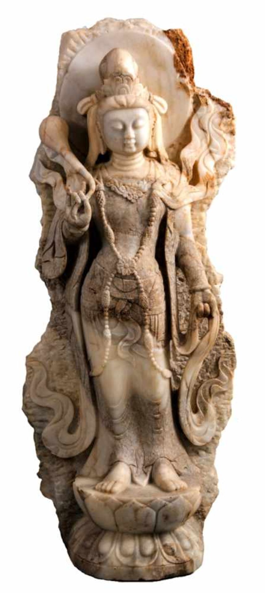 Monumental Chinese Marble Standing Bodhisattva-Sculpture, age unknown, probably before