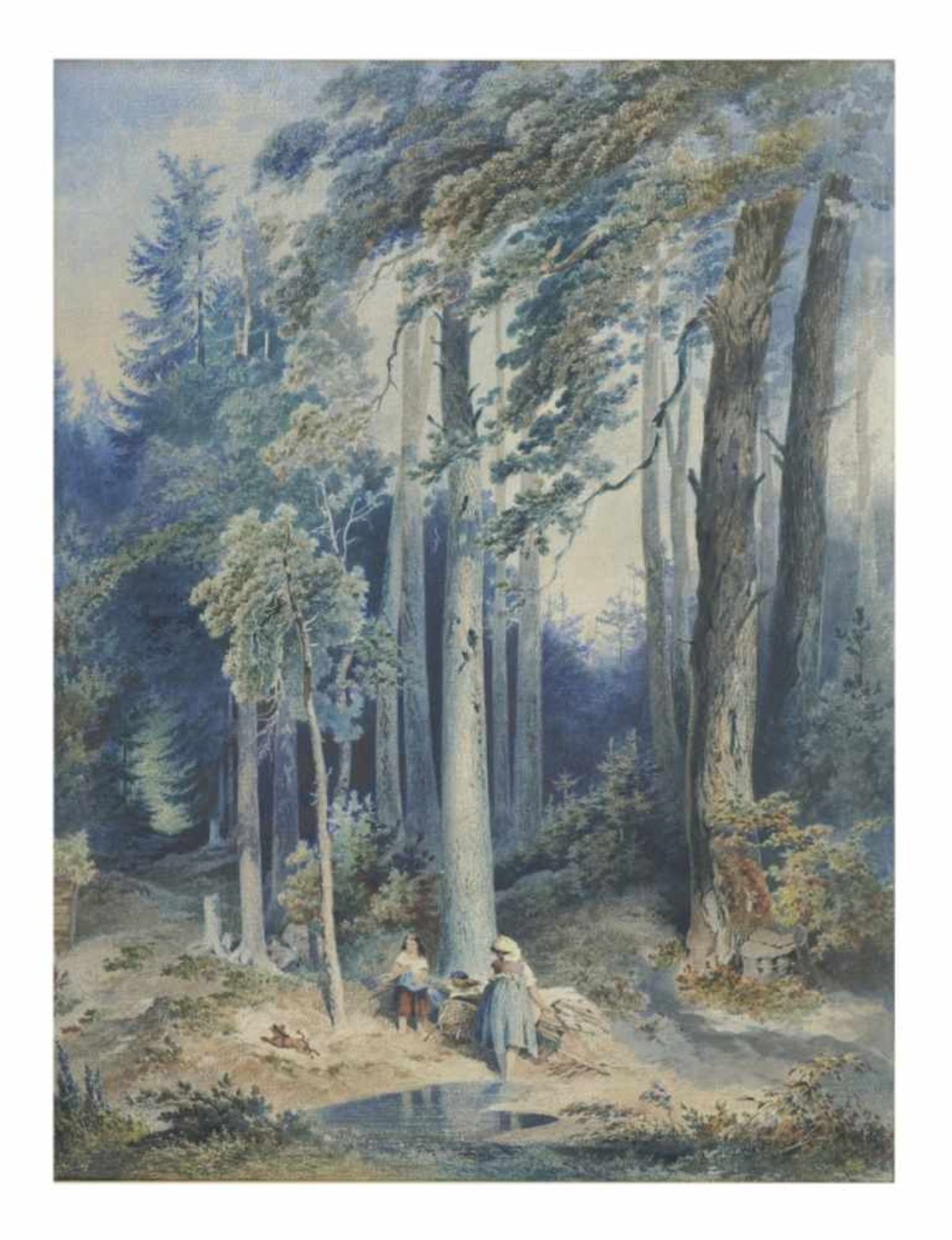 Unknown artist, In the forest, watercolor on paper, unsigned,53 x 41 cm, Provenance: