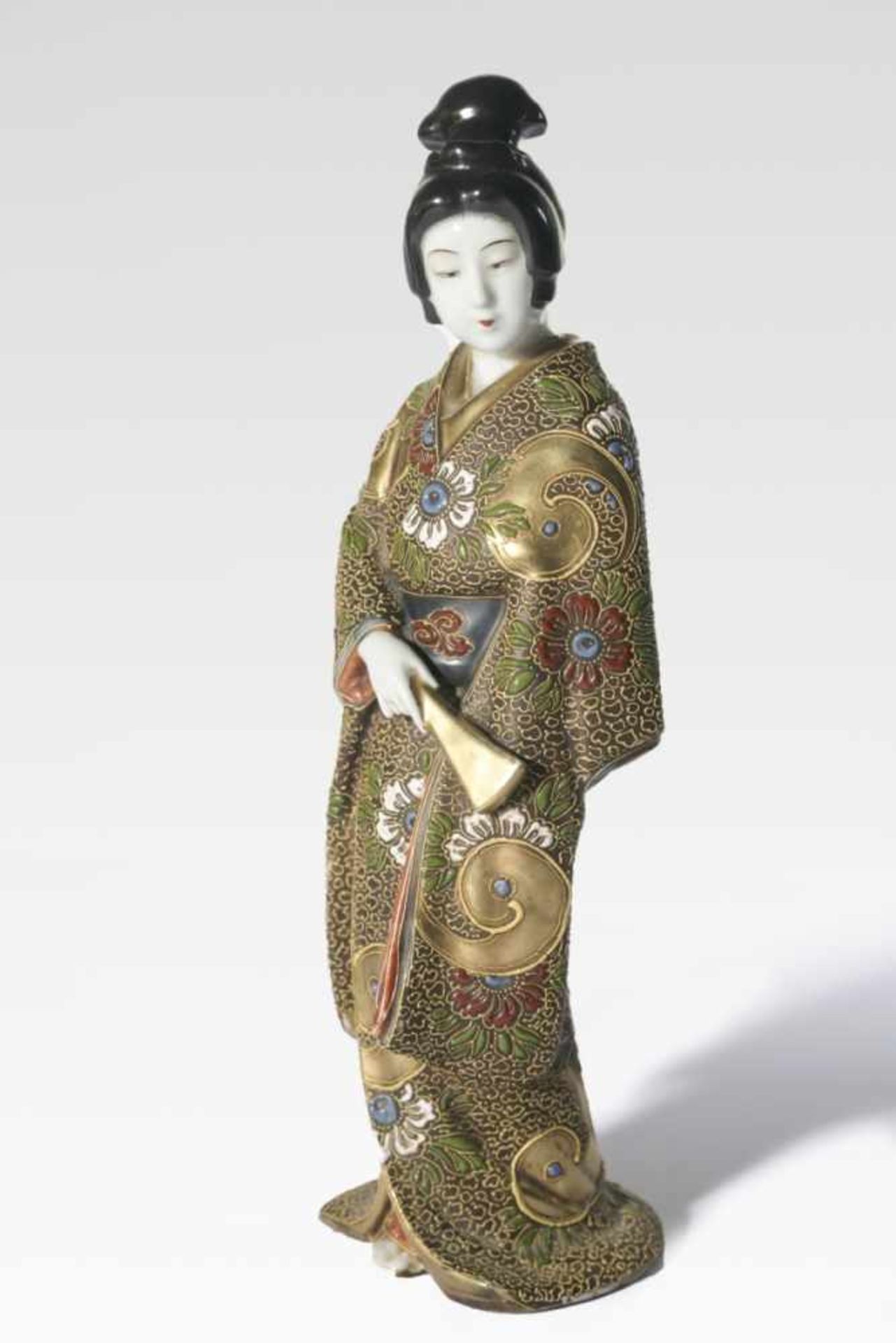 An Amazing Japanese Satsuma Figurine of a Geisha, 20th c., 32 cm high, Provenance: Private