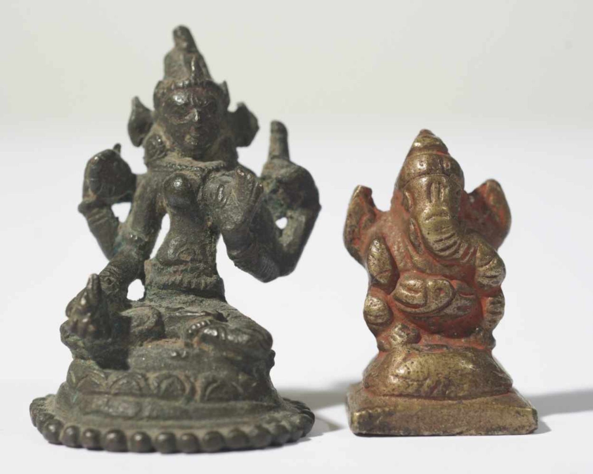 Two little figures of Sarasvati and Ganesha, Bronze, probably Pala-Style and time and 19th