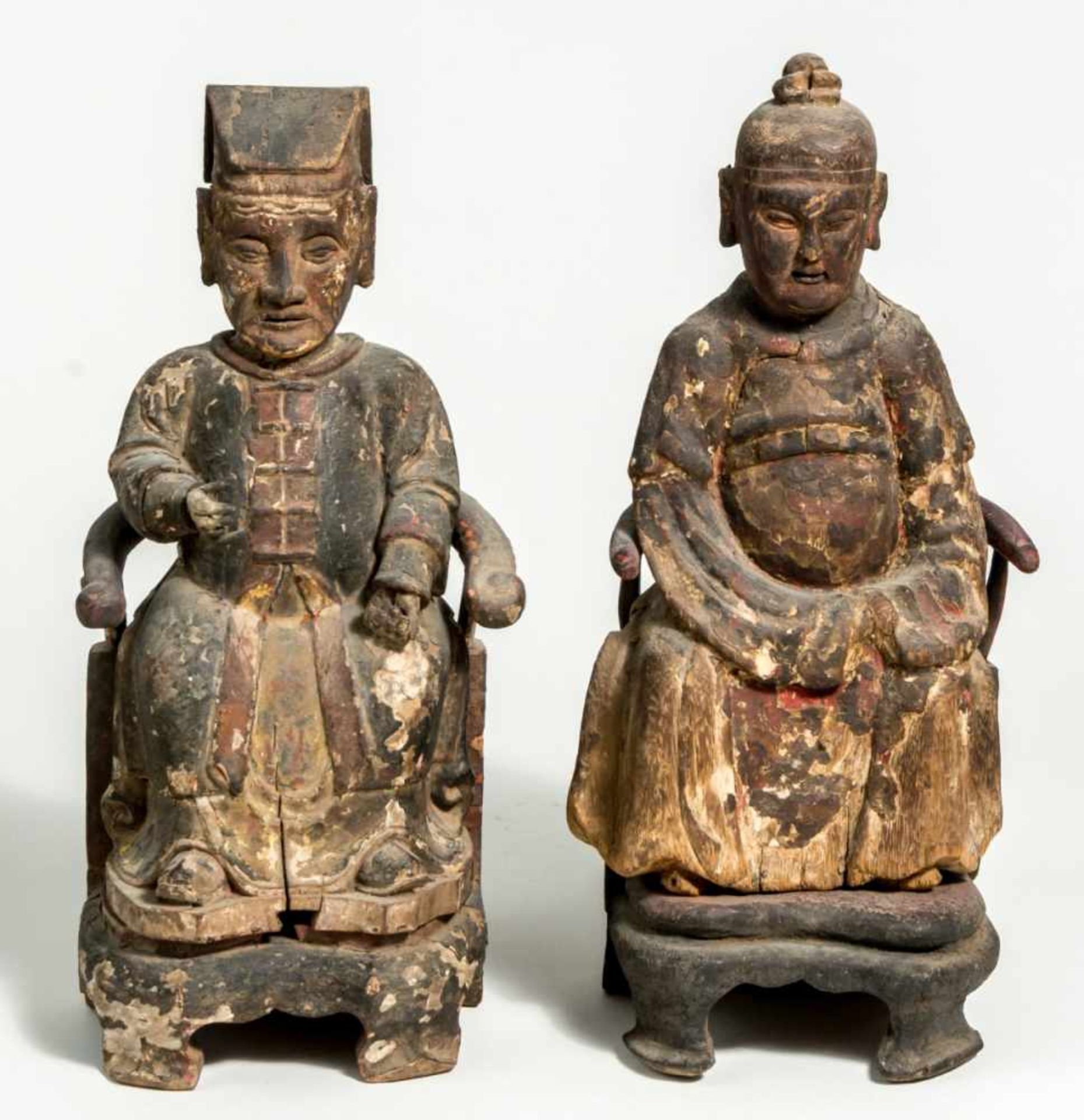 Pair of Ancestors, China: probably province Hunan, around 1700; wooden, carved, each ca.