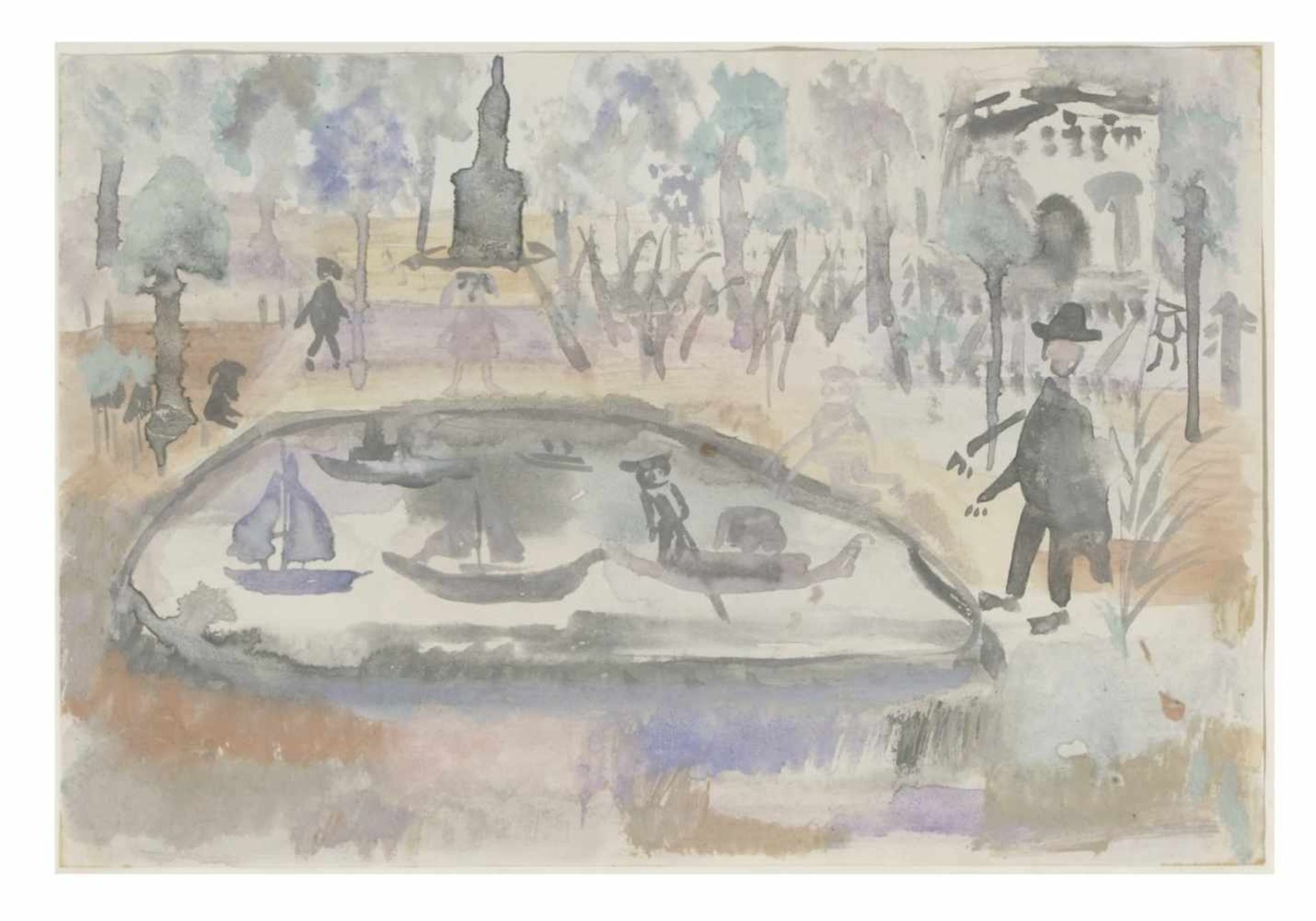 Romolo ESPOSITO (1913-1991), View of a park, watercolor on paper, 13,5 x 20 cm, frame: 30