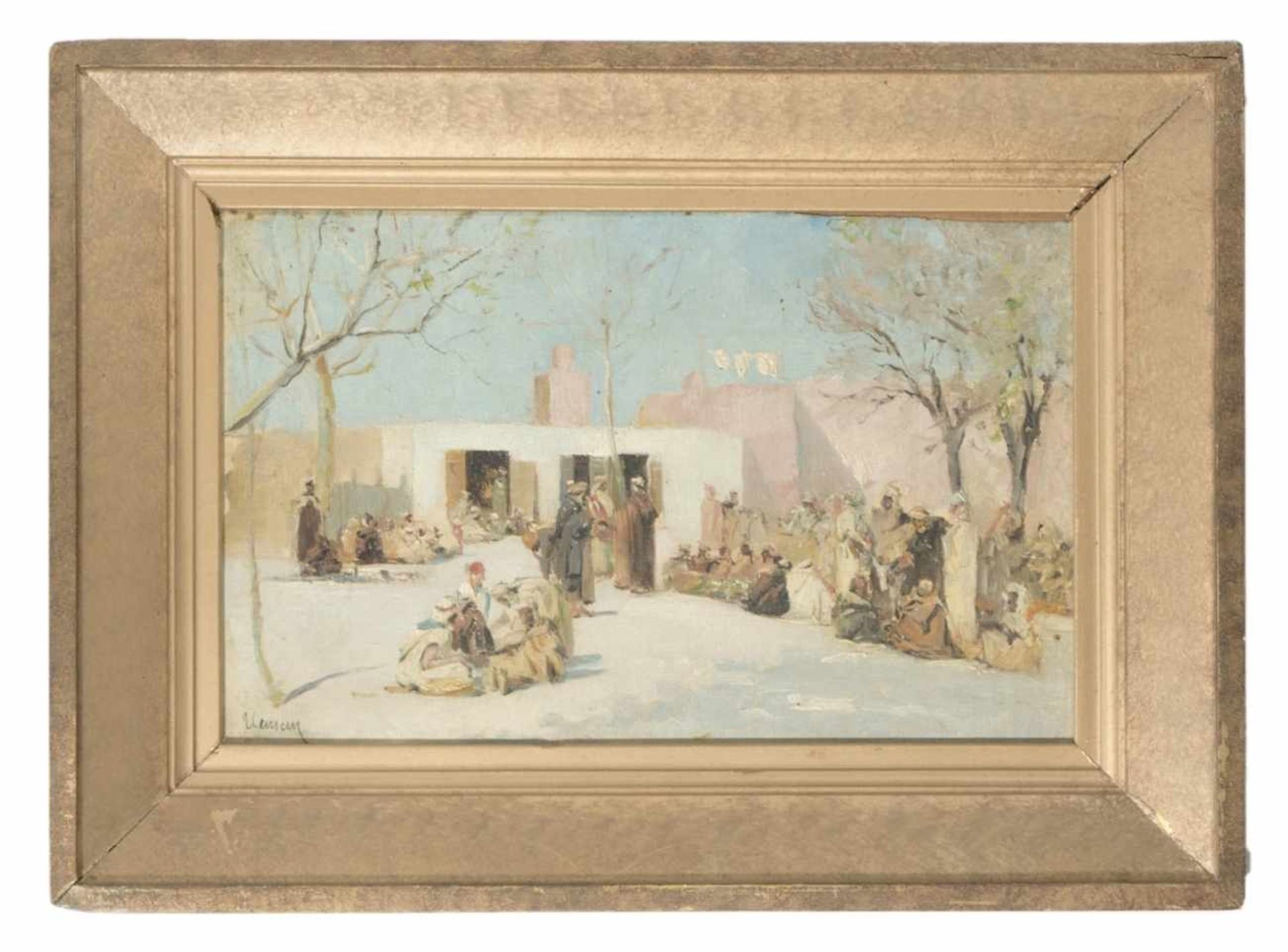 Unknown painter, Arab scene, Oil on panel, illegible signed, 17,5 x 27,5 cm, frame: 26,5 x - Bild 2 aus 2