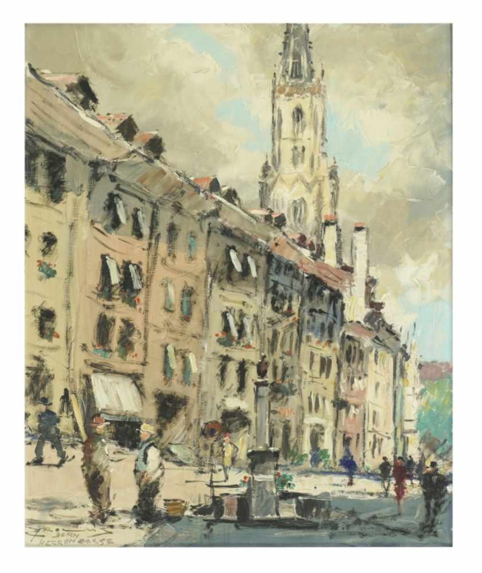 View of the Herrengasse in Bern, Oil on canvas, signed Roemers, probably Gerhard Cohn