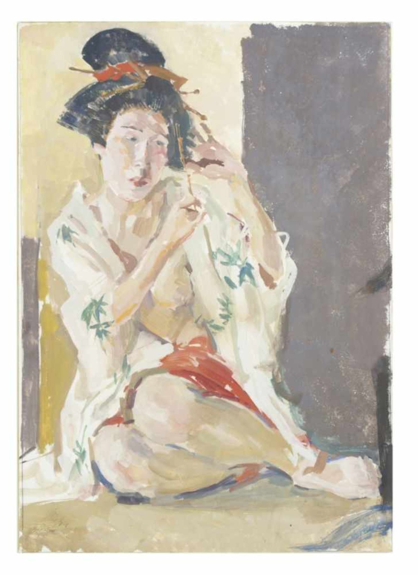 Roland Strasser (1895-1974), Geisha, Vienna, Indonesia, Bali, Japan, Gouache on cardboard, below on