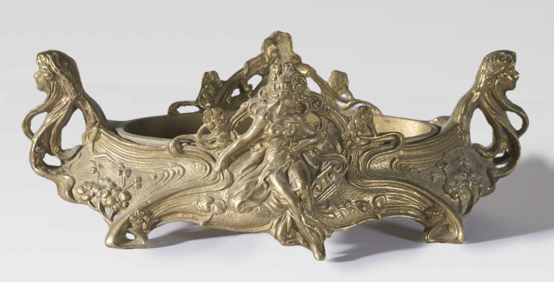 Large and heavy brass bowl, Switzerland, probably shortly after 1900, 52 x 18 x 28 cm