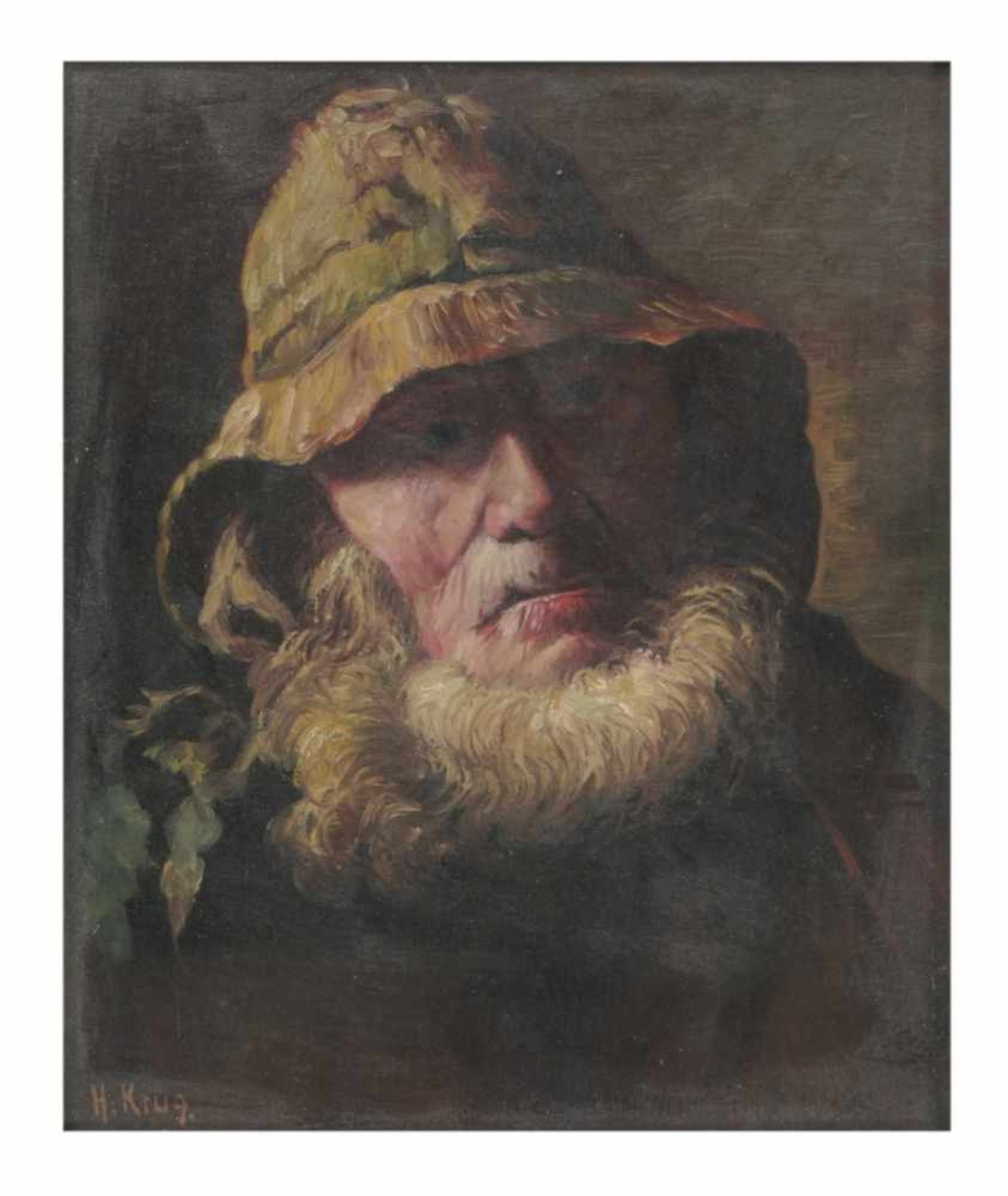 H. Krug, Character Head, Oil on canvas, signed, 30 x 25 cm, frame: 47 x 38 cm