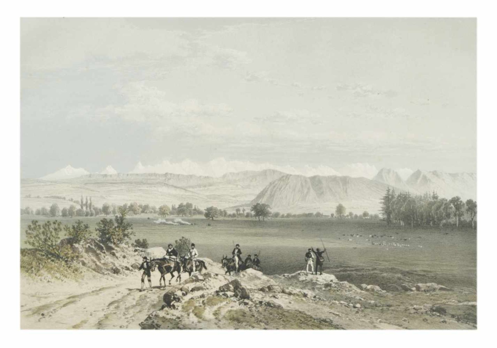 The Bernese Alps, Litho of Eugene Ciceri (1813-1890), 28 x 40 cm, passepartout: 46 x 60 cm