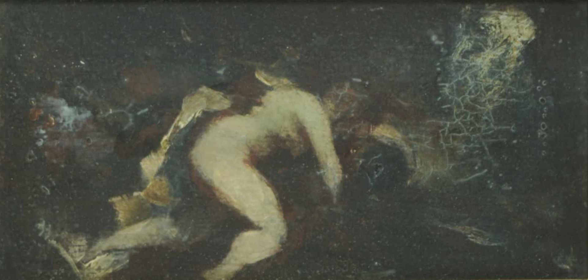 Unknown painter, Faun and Nymph, Oil on panel, illegible signed and dated 1868, 12 x 23,5