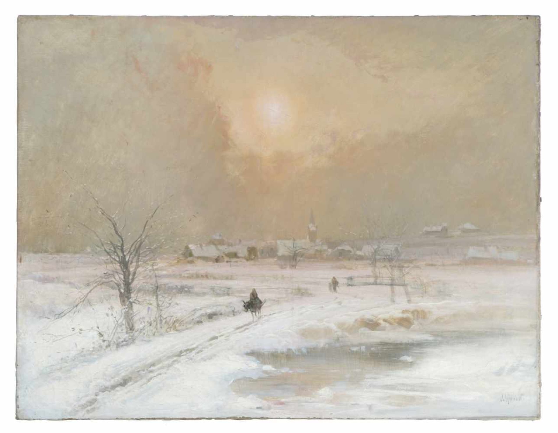 Unknown artist, Winter Landscape, Oil on canvas, signed lower right J. Millien (?), 51 x