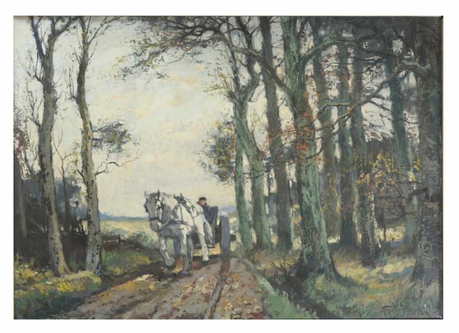 Cornelis DE BRUIN (1870-1940, Carriage in the forest, Oil on canvas, signed lower right,