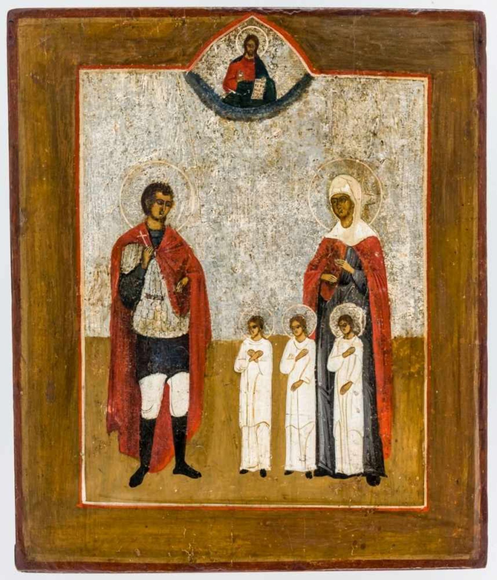 Hl. Christopheros und hl. Sophia mit ihren Töchtern Glaube, Liebe und Hoffnung Russische Ikone,