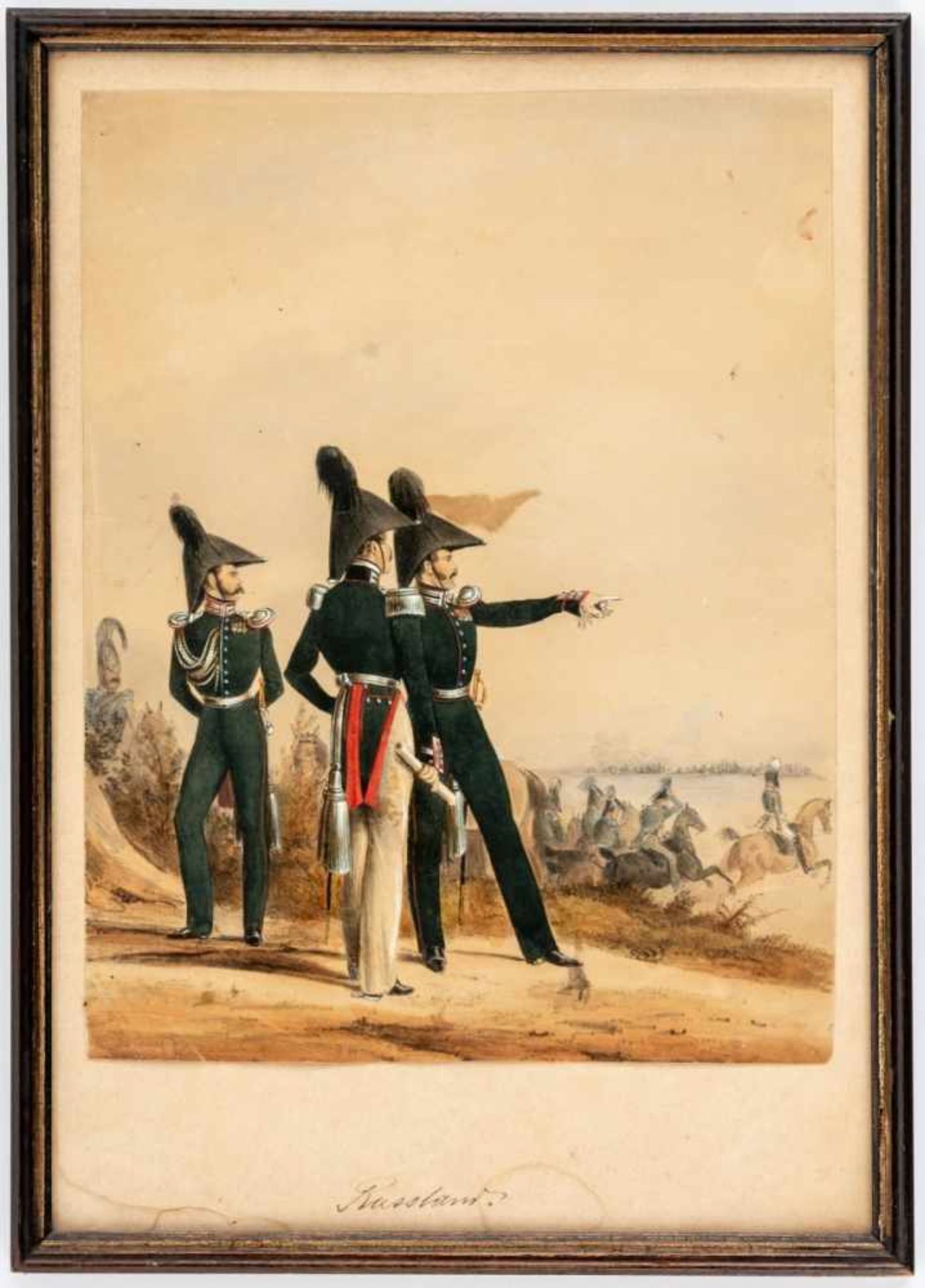 Russische Offiziere Mischtechnik / Papier, 19. Jh. 26,7 x 20,7 cmRussian soldiers, mixed technique /