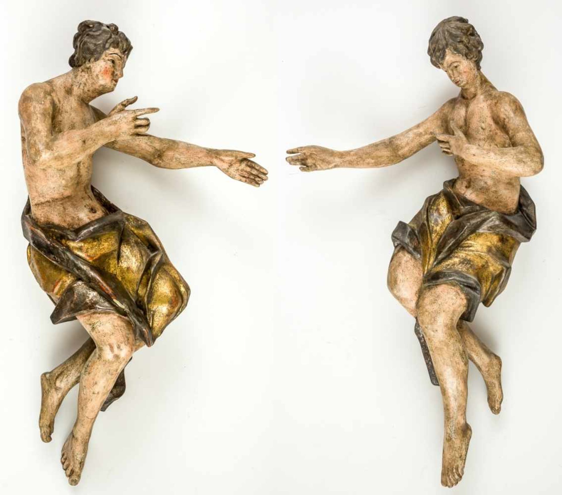 A pair of monumental Adoration Angels, South German region, baroque wood carving, early18th century,