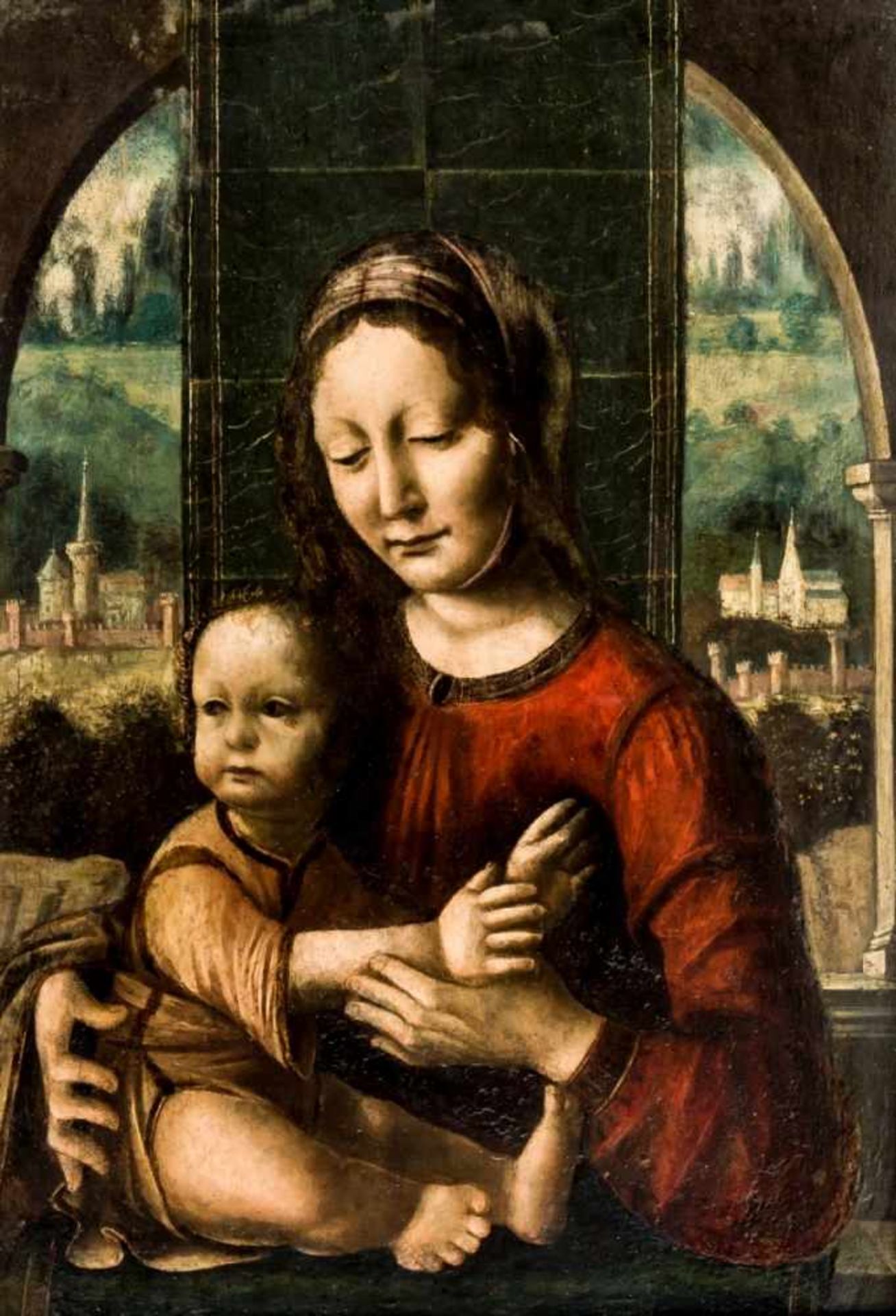 A rare painting of the Madonna with the Infant Jesus, Italy, oil / panel, according to