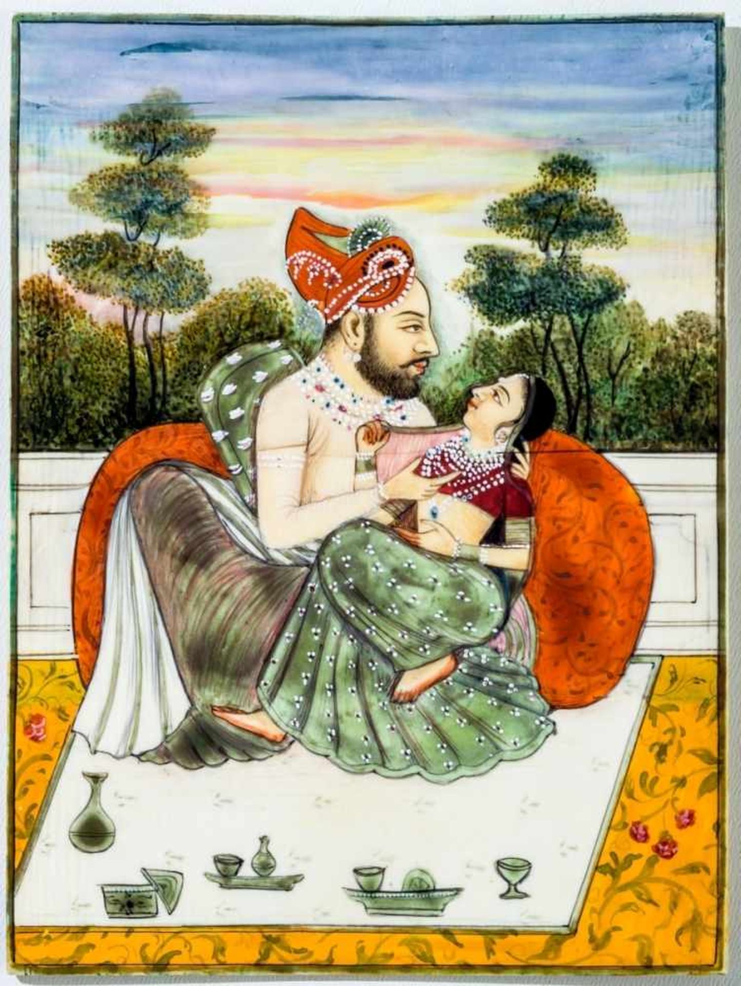 Erotic miniature painting on ivory, probably: India, c. 1900, 11,2 x 8,4 cm // Attention:The