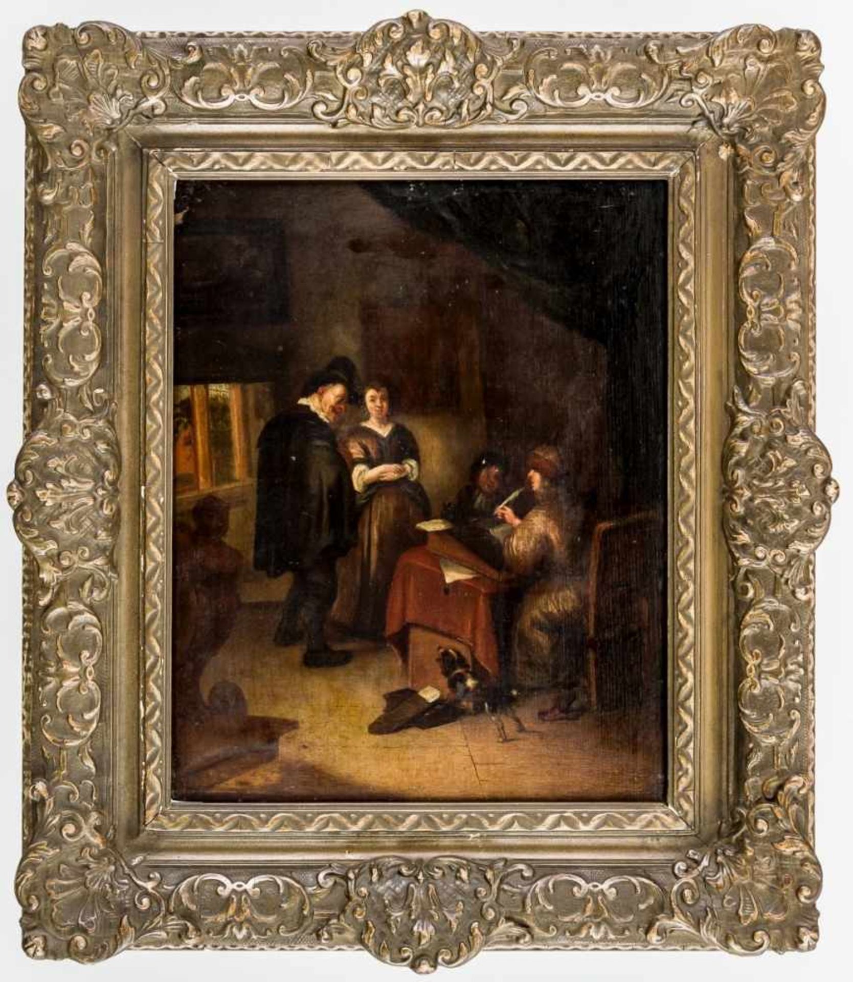 In the Office, Netherlands, oil on panel, probably circle of Richard Brakenburgh(1650-1702), 37 x - Bild 2 aus 3