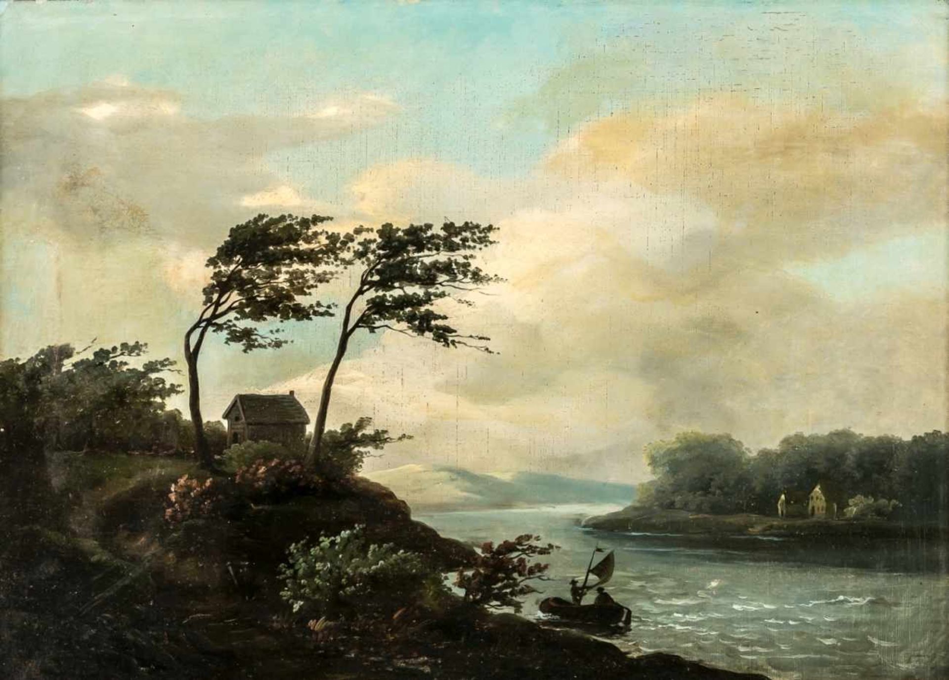 An impressive river landscape, Oil on canvas, 19th century, 46,5 x 66 cm, frame: 66,5 x84,5 cm,
