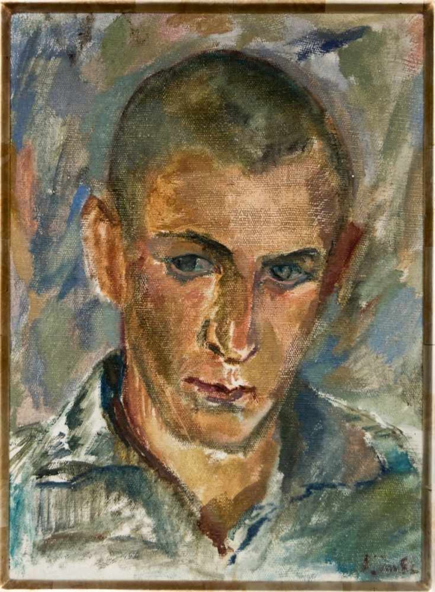 Self-portrait of the artist Leonid Ogibenin (1908-1989), Oil on canvas, signed and dated1929, - Bild 2 aus 2