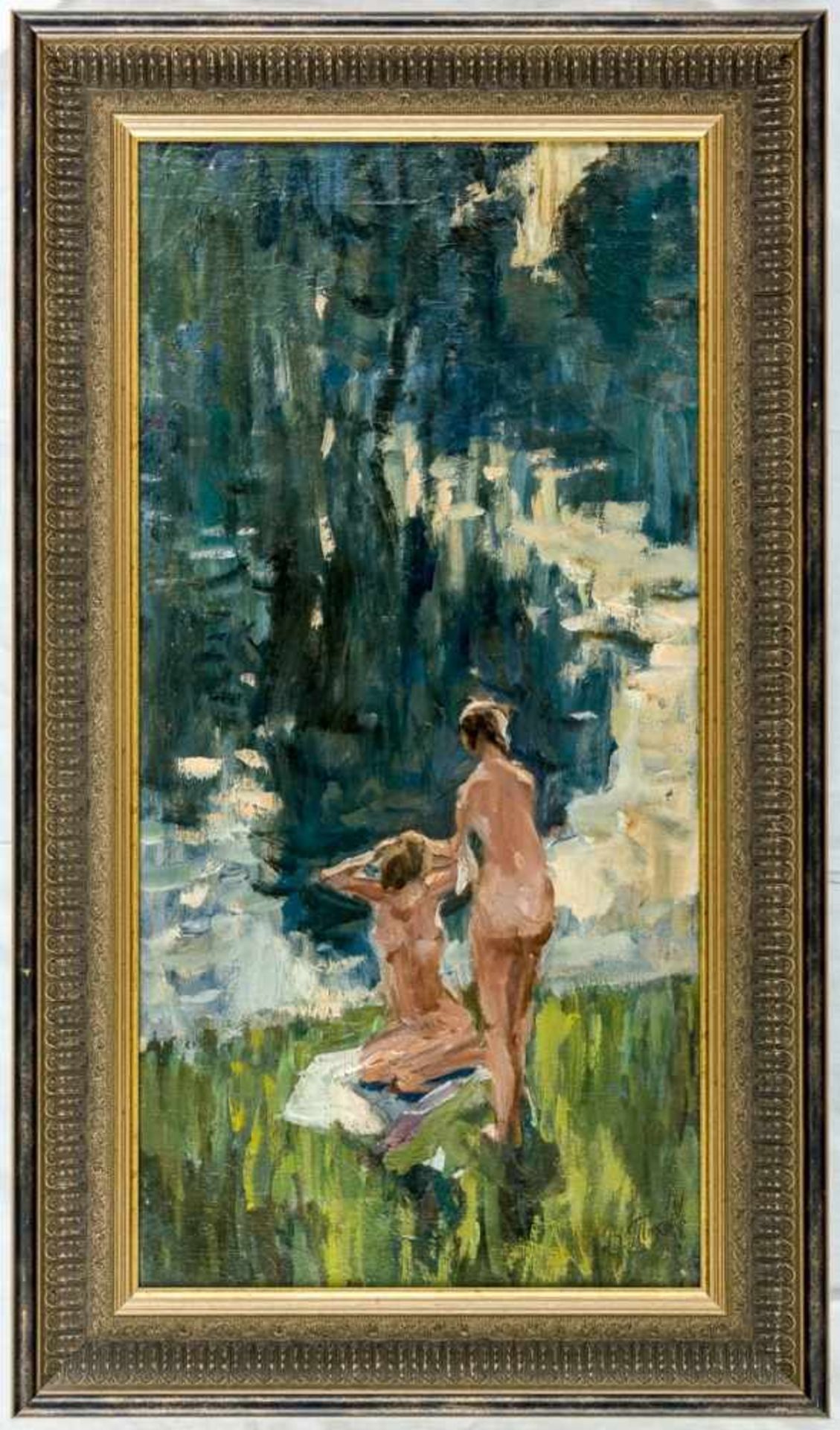 Two nudes, Oil on canvas, signed V. Tikhov, probably: Vitalij Tikhov (1876-1939), 78 x 39cm, - Bild 2 aus 2